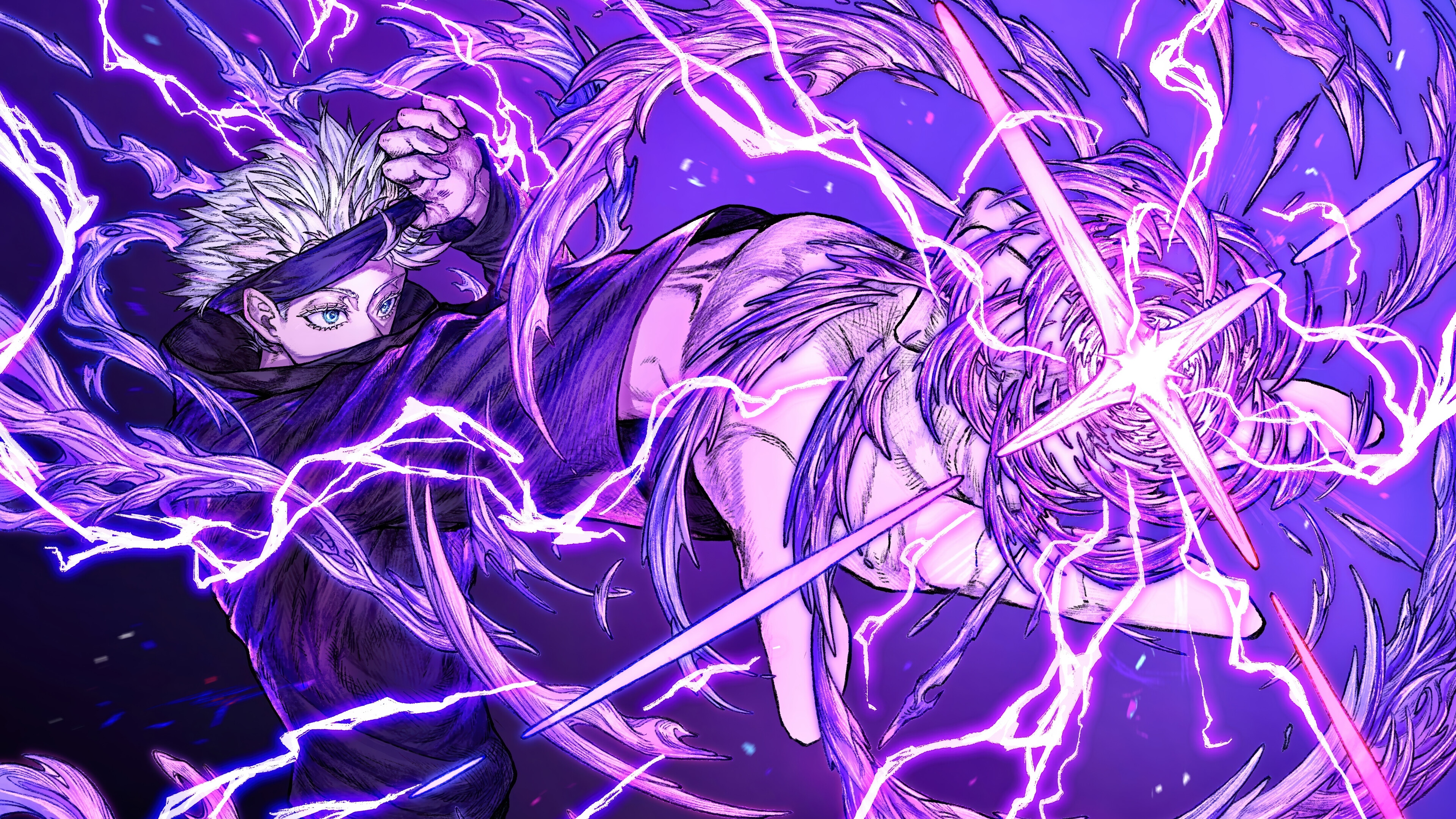 Satoru Gojo using purple energy in Jujutsu Kaisen 4K HD Wallpaper