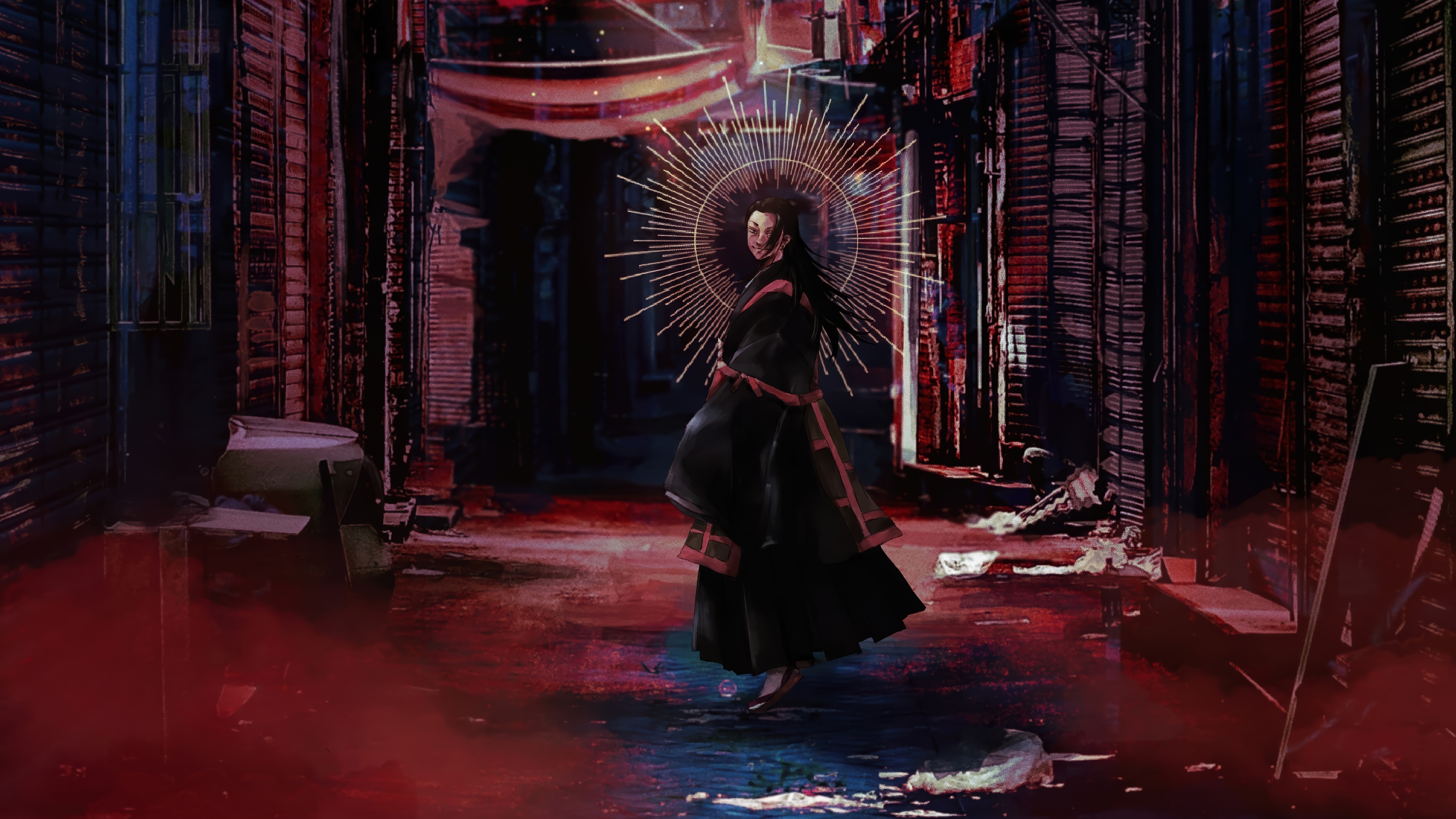Suguru Geto in a dark alleyway 4K HD Wallpaper
