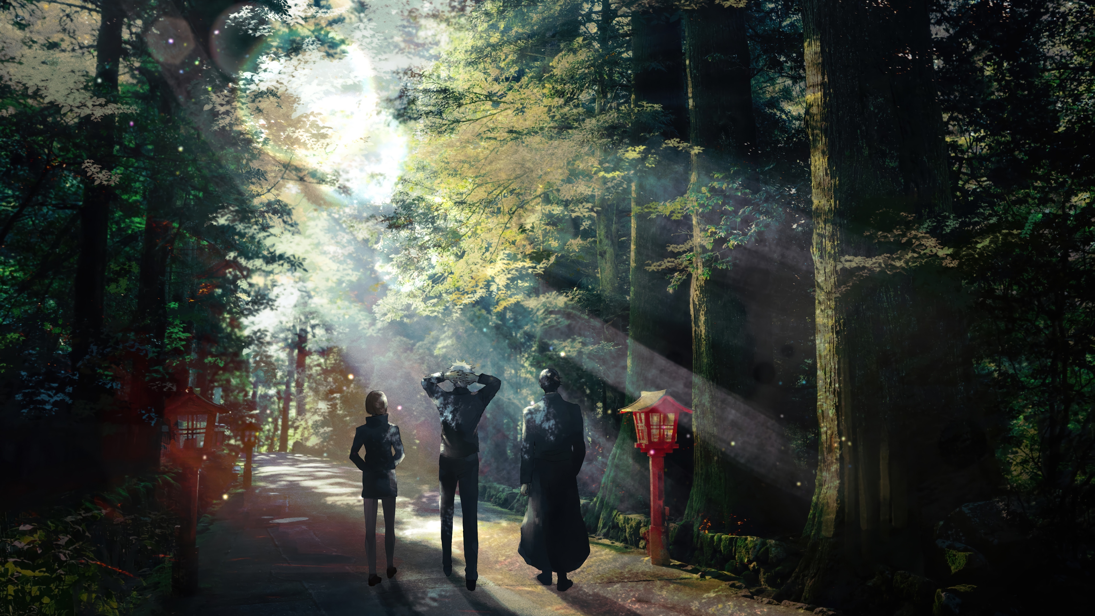 Jujutsu Kaisen: Satoru Gojo, Suguru Geto, Shoko Ieiri in Forest HD Wallpaper