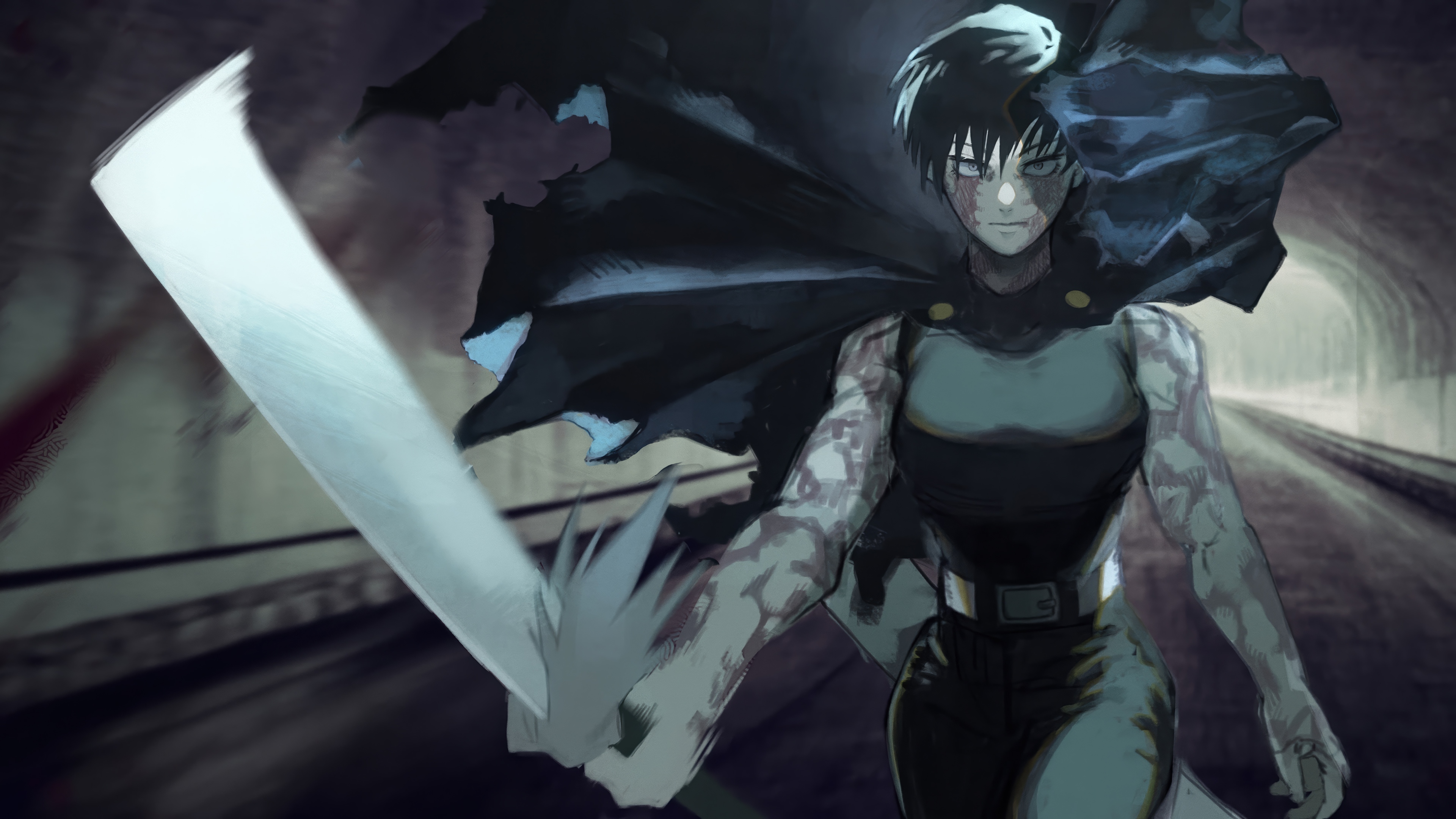 Maki Zenin with a sword in a tunnel HD Wallpaper