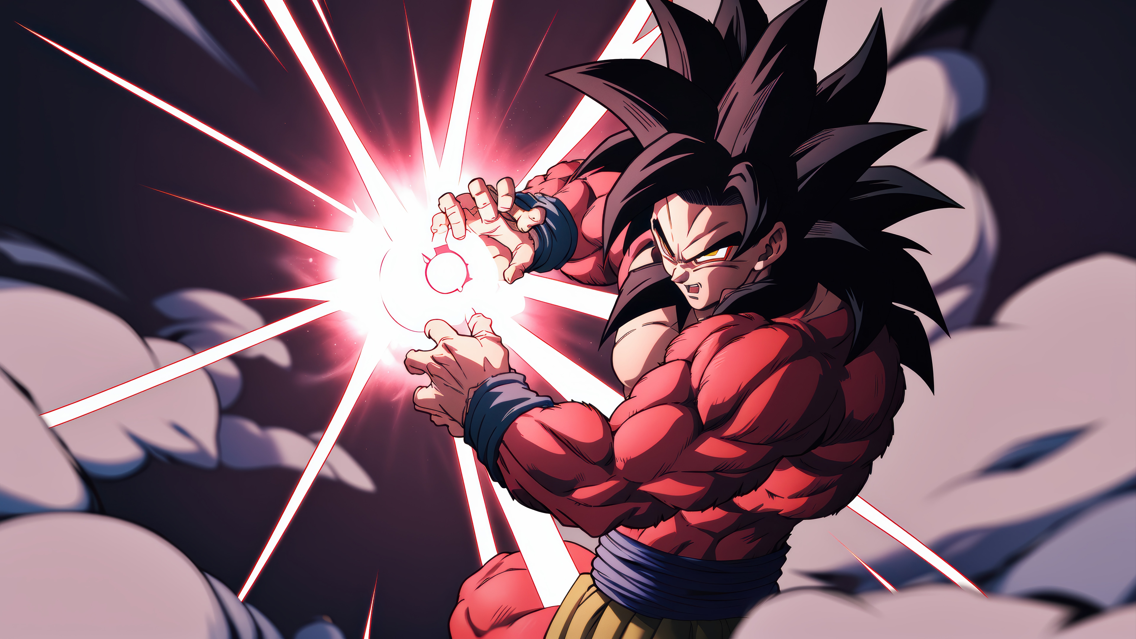 Goku in Super Saiyan 4 form charging energy HD Wallpaper