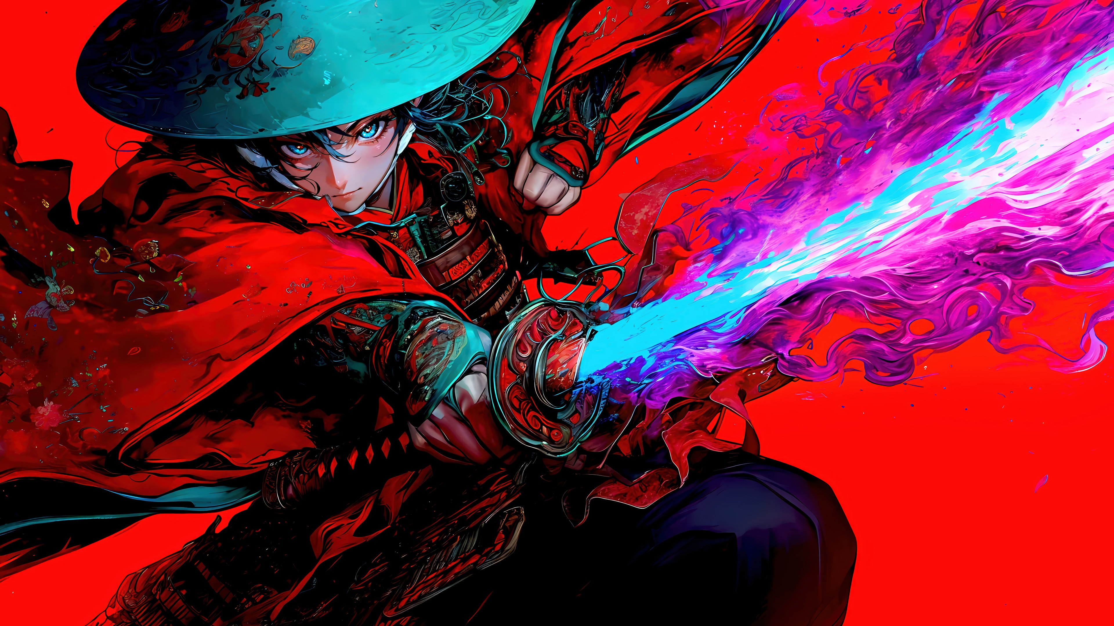 Samurai Warrior with Flaming Katana 4K HD Wallpaper