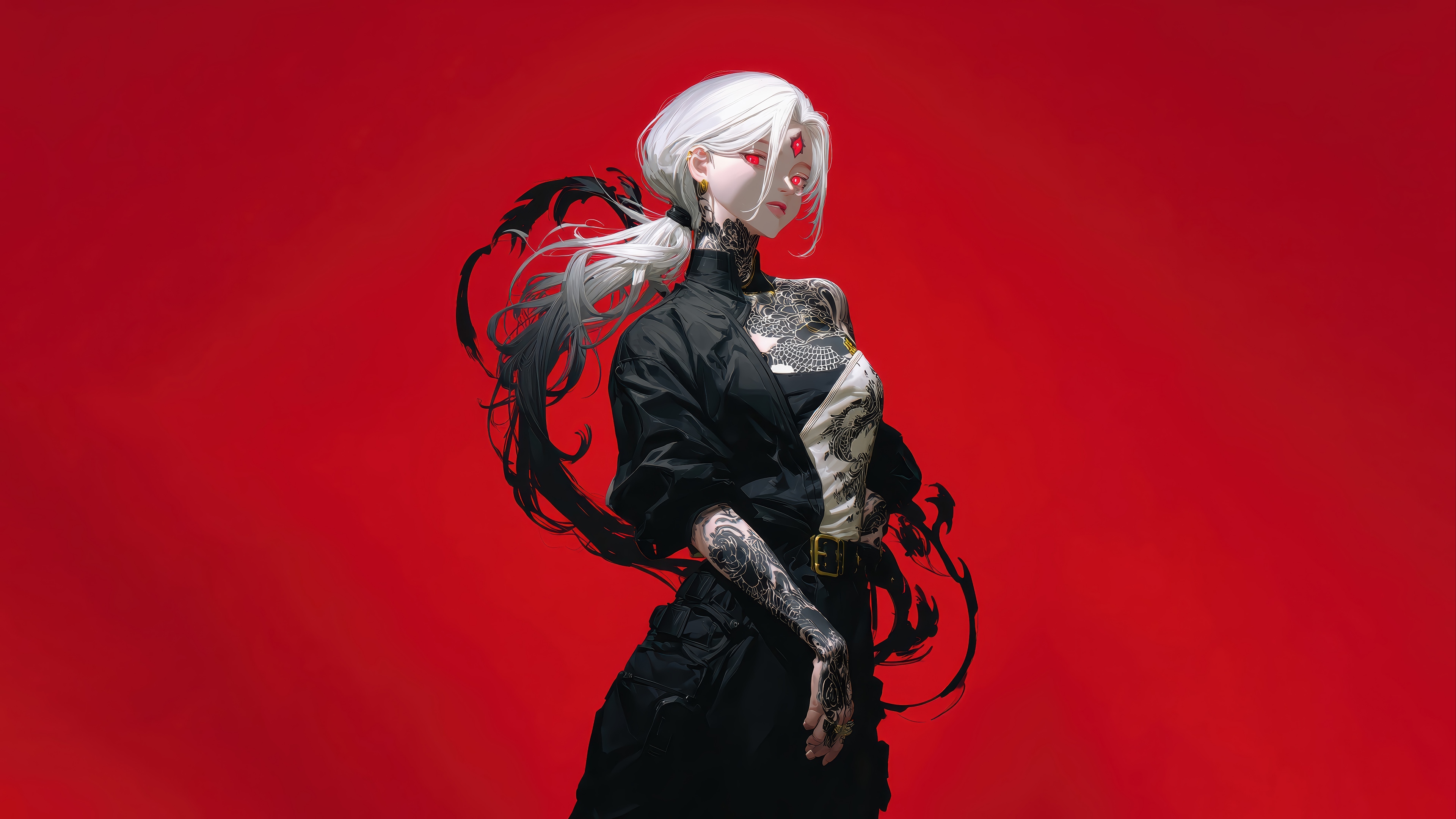 Anime Girl with White Hair and Red Eyes 4K HD Wallpaper
