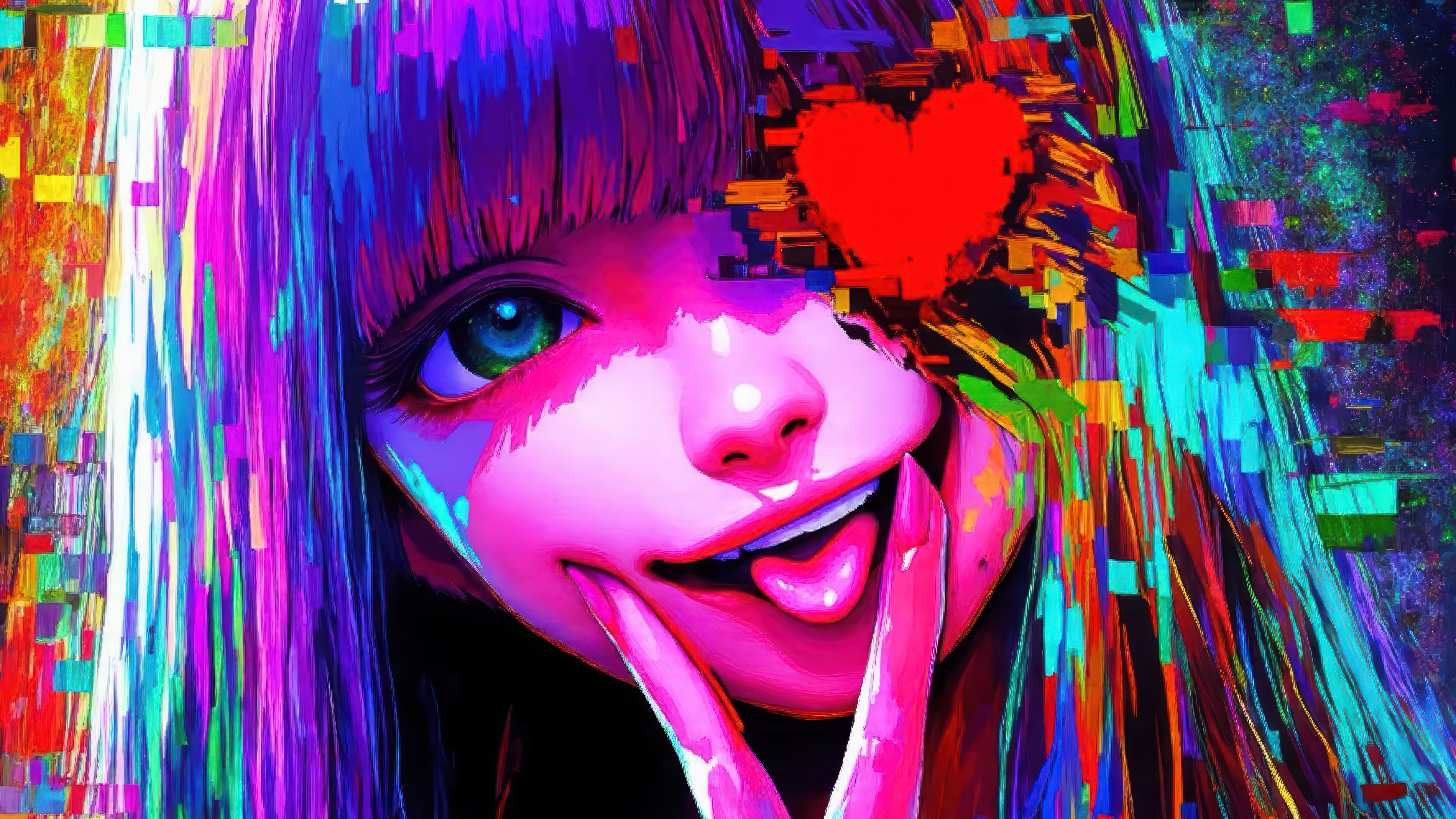 Anime Girl with Glitched Heart 4K HD Wallpaper