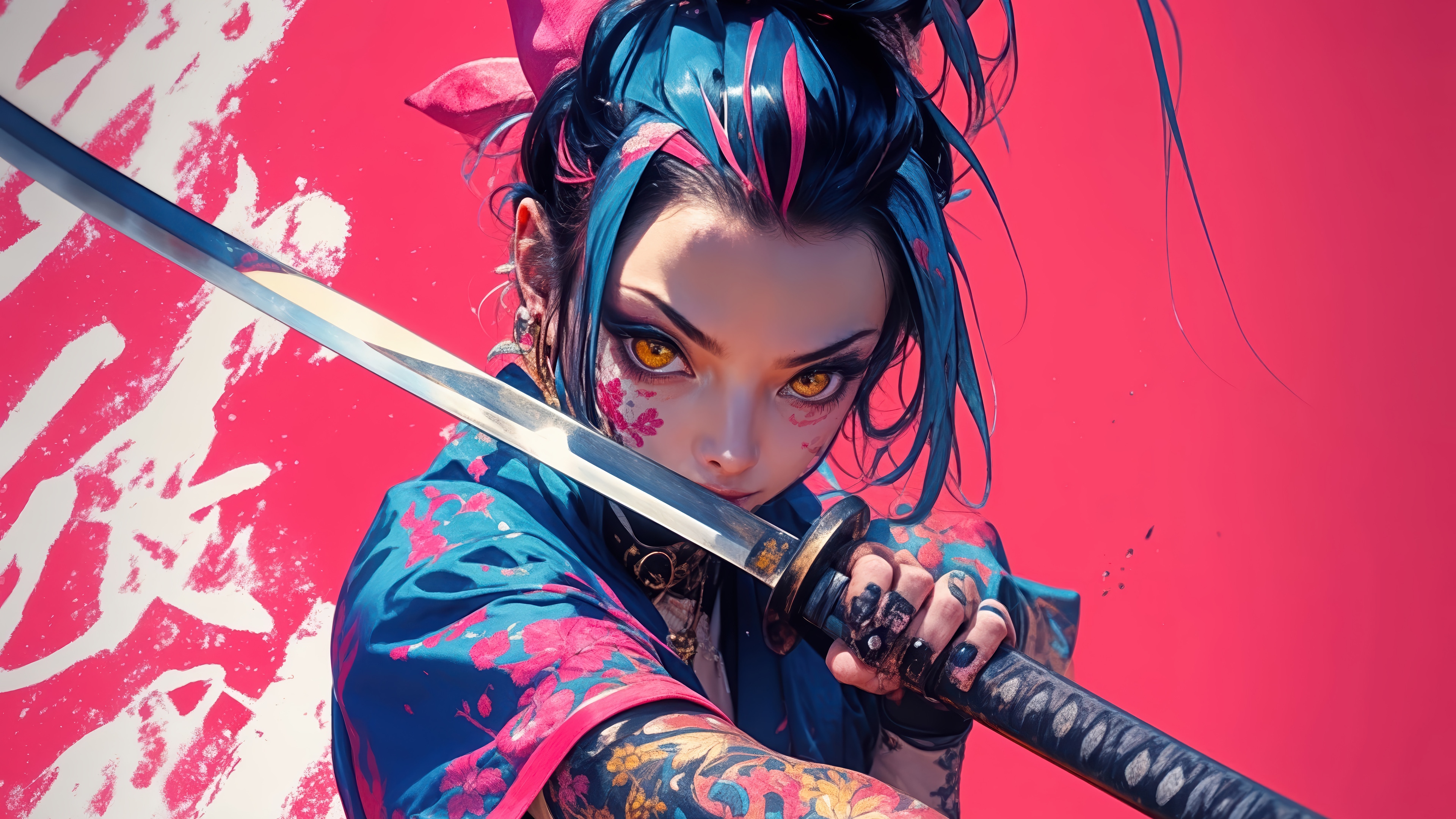 Anime Girl with Katana 4K HD Wallpaper