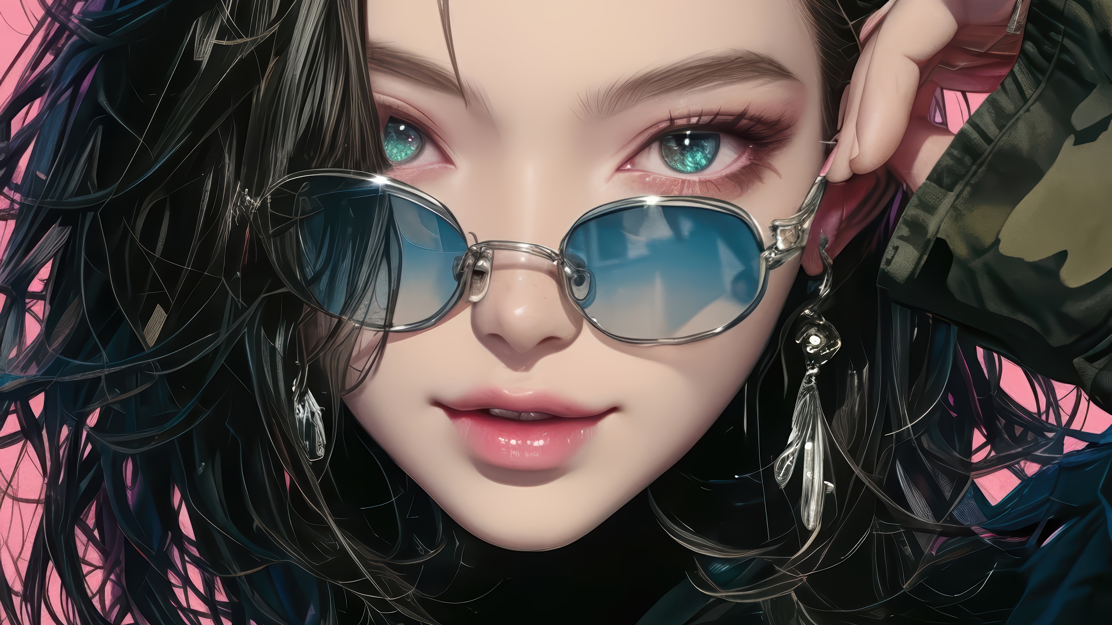Anime Girl with Glasses and Earrings 4K HD Wallpaper