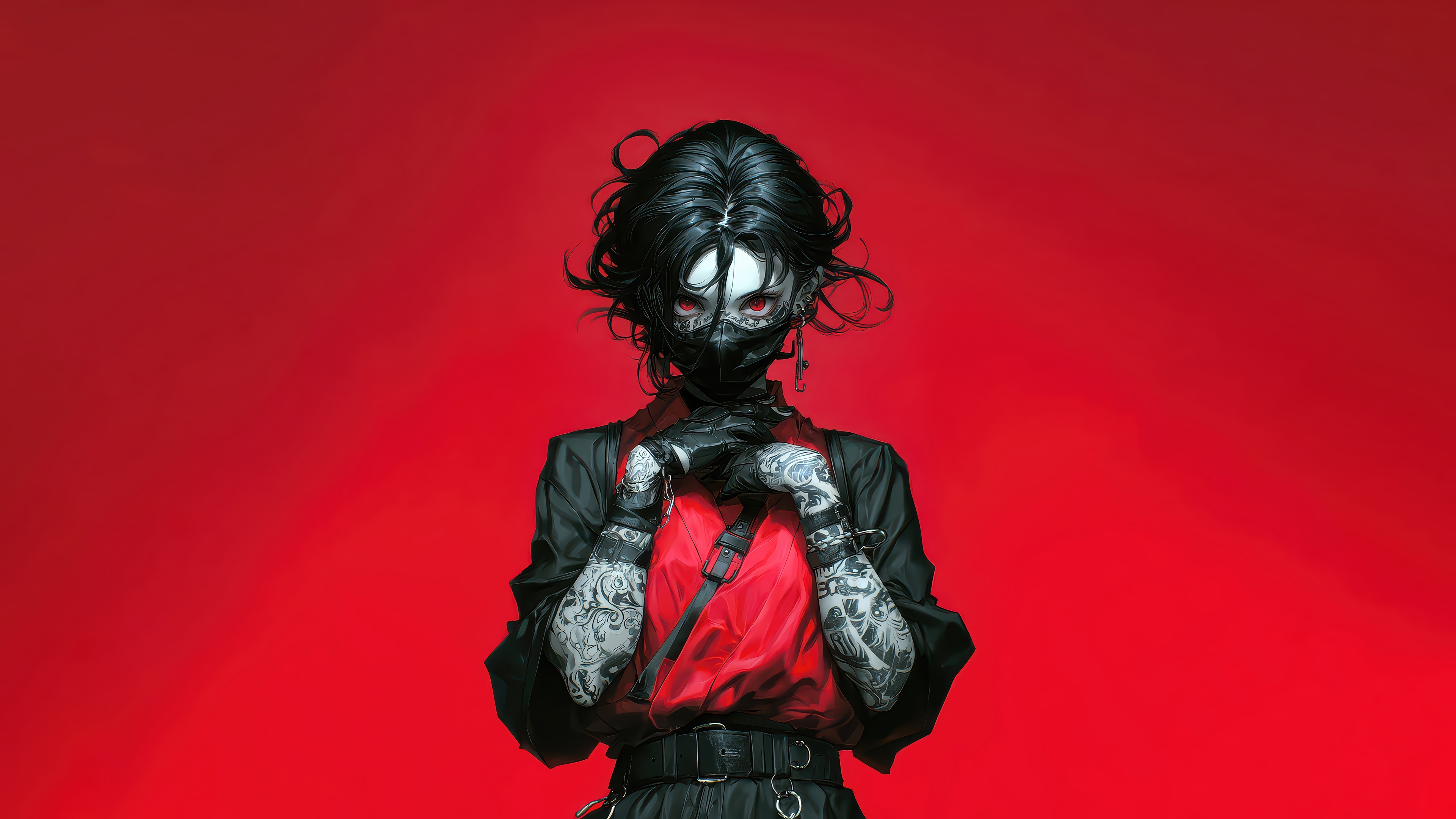 Anime Girl with Mask and Red Eyes 4K HD Wallpaper