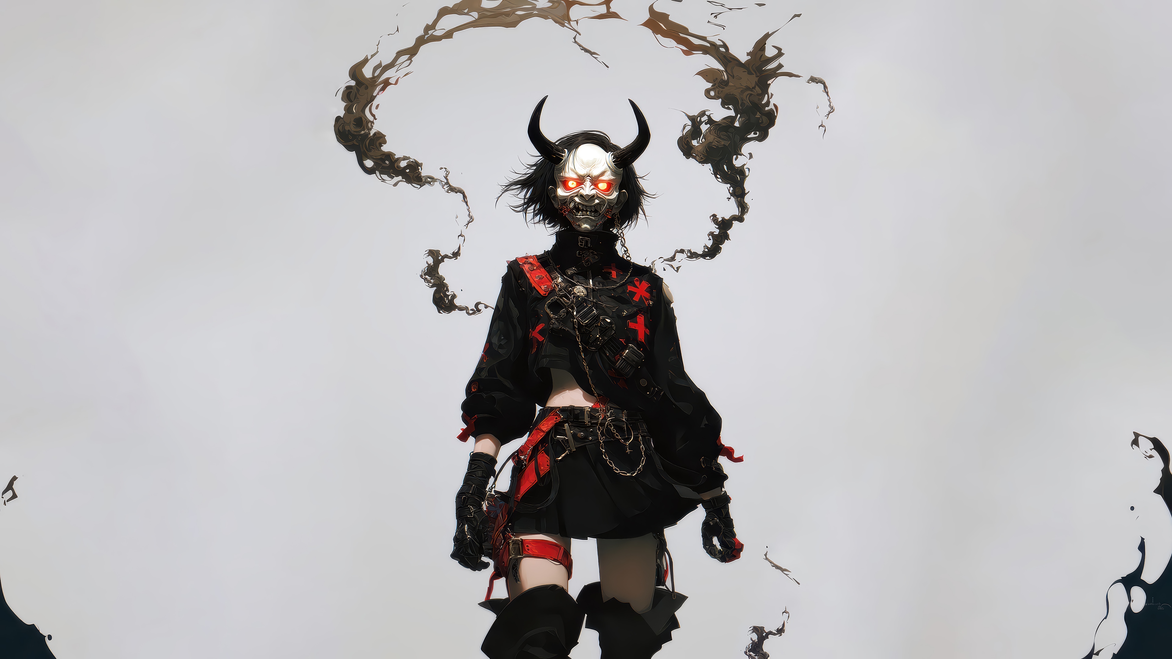 Anime Demon Girl with Horns and Mask 4K HD Wallpaper