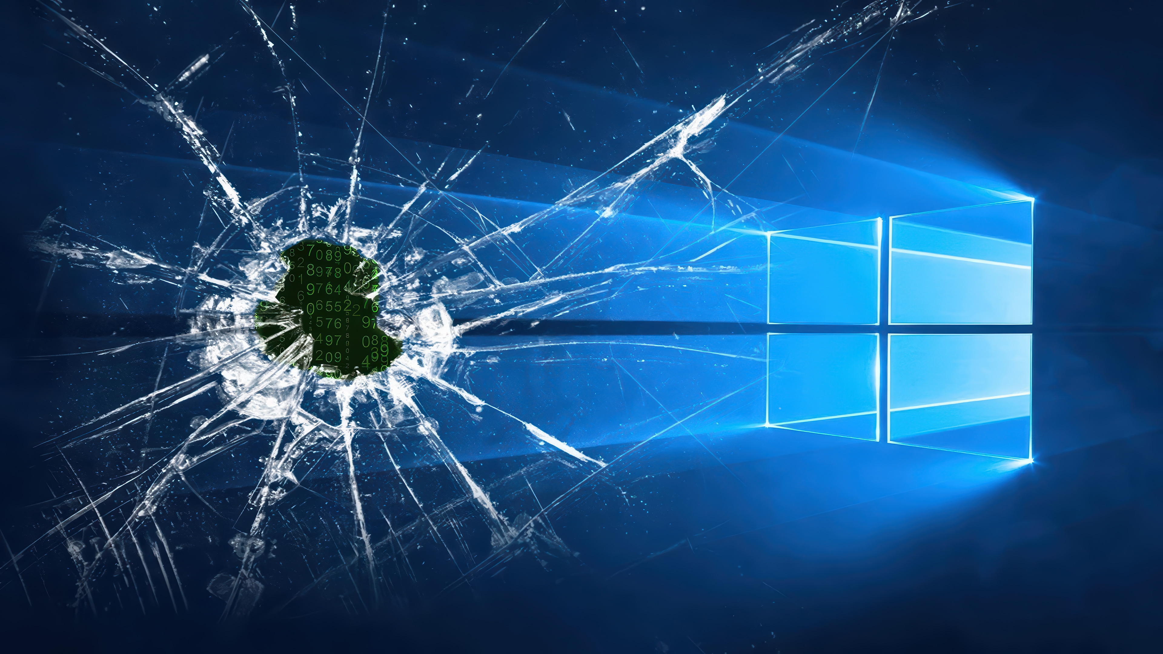 Cracked Screen with Windows 10 Logo and Digital Head HD Wallpaper