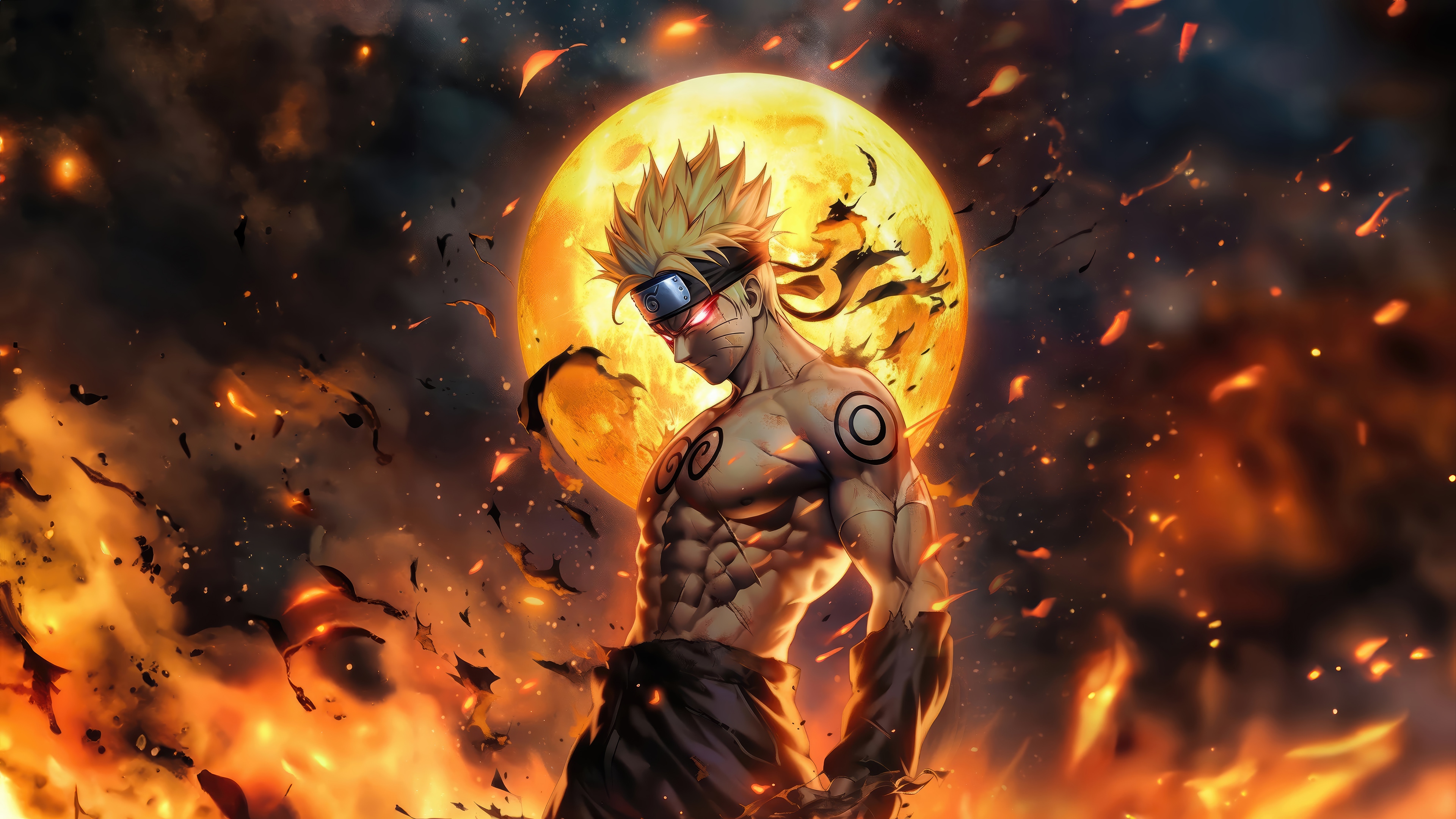 Naruto Uzumaki in front of a full moon, 4K HD Wallpaper