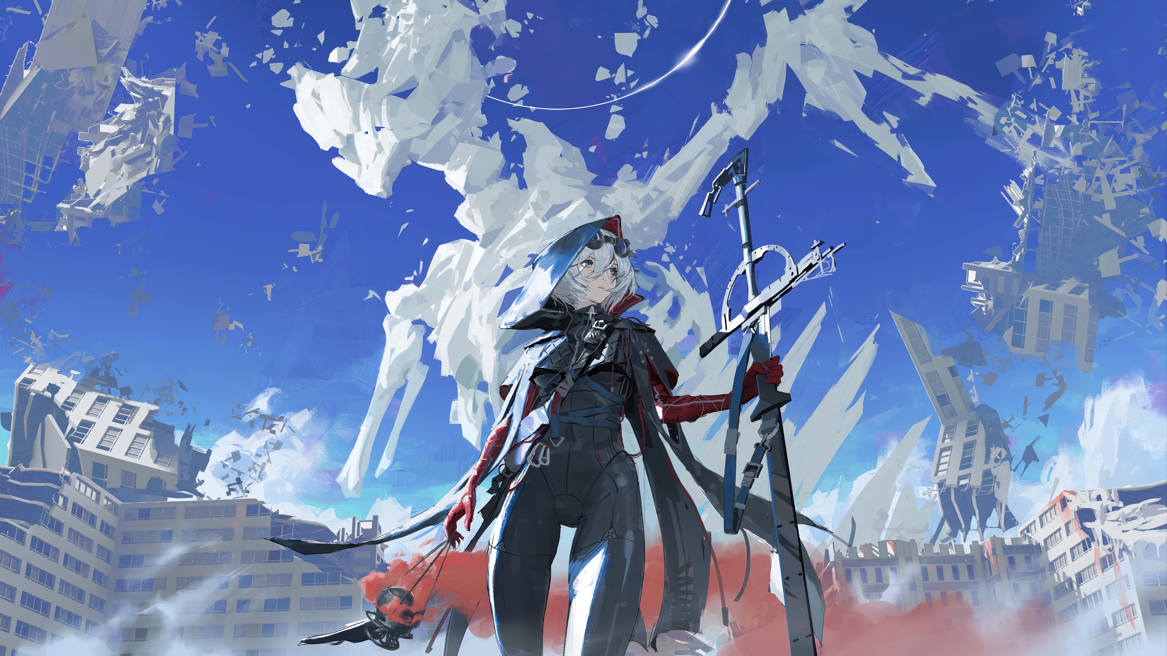 Anime Warrior with Sword in Ruined City 4K HD Wallpaper