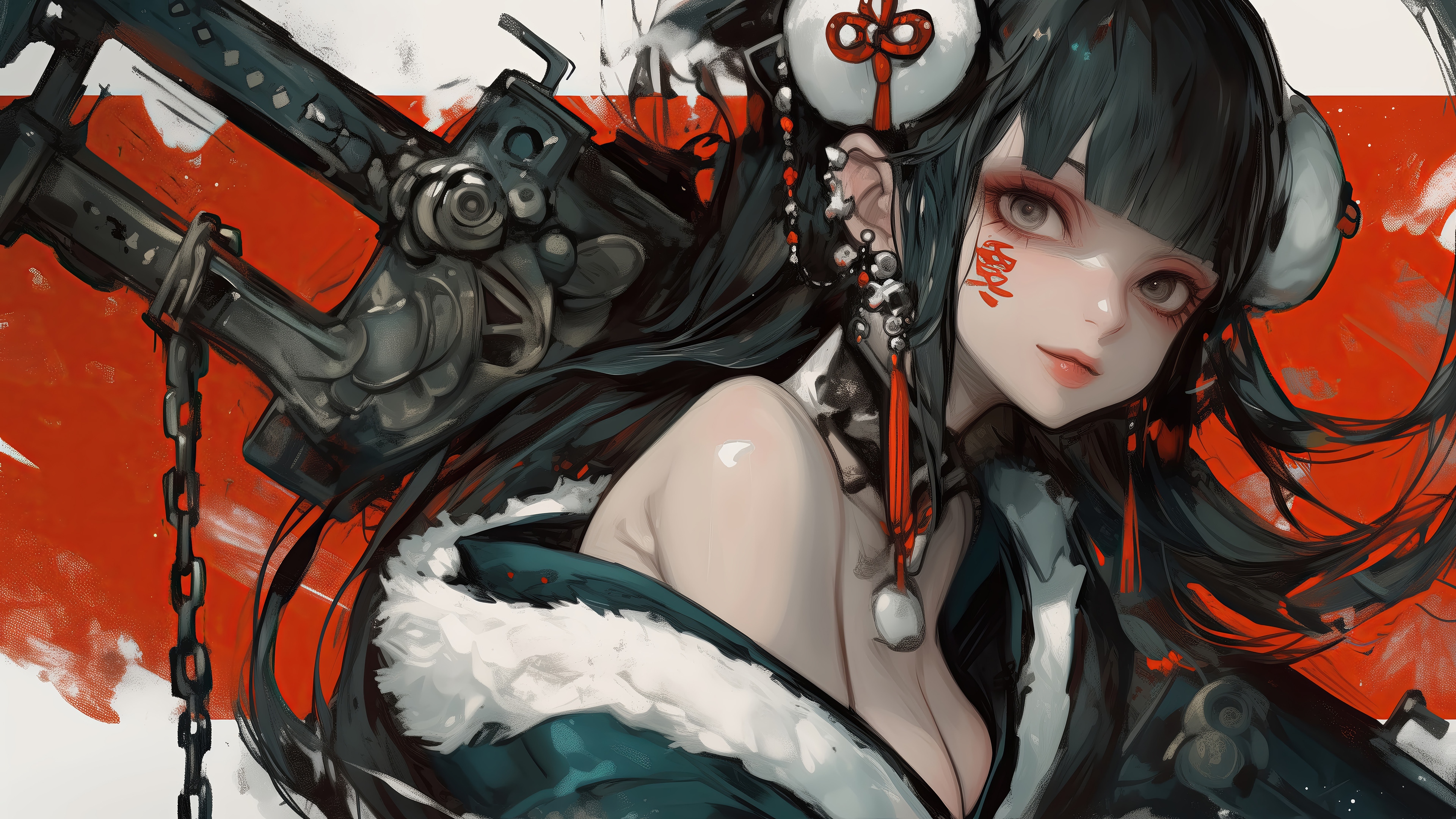 Anime Girl with Sword and Red Background 4K HD Wallpaper