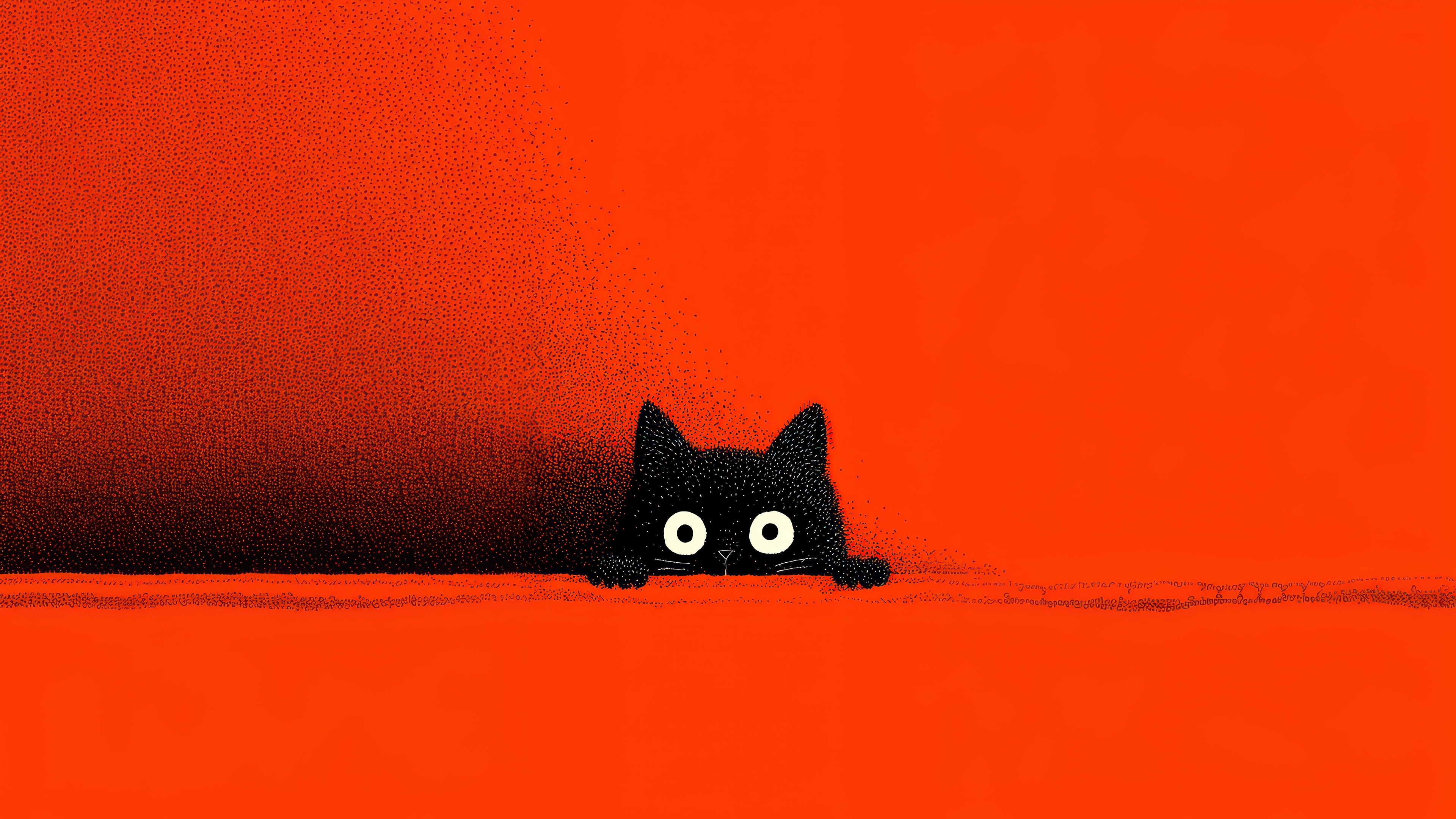 Black Cat Peeking Over Orange Surface 4K HD Wallpaper