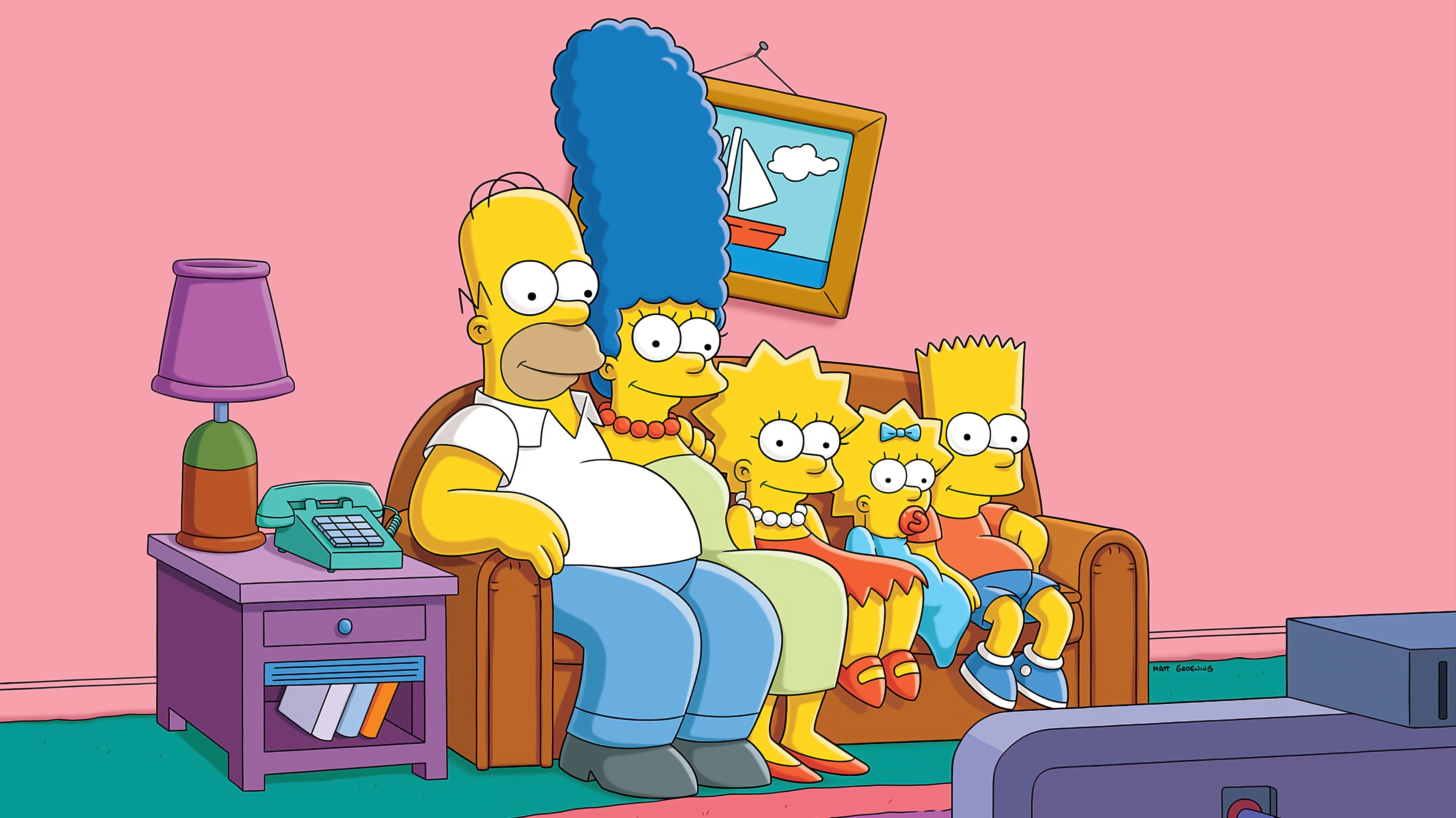 The Simpsons Family Watching TV in 4K HD Wallpaper