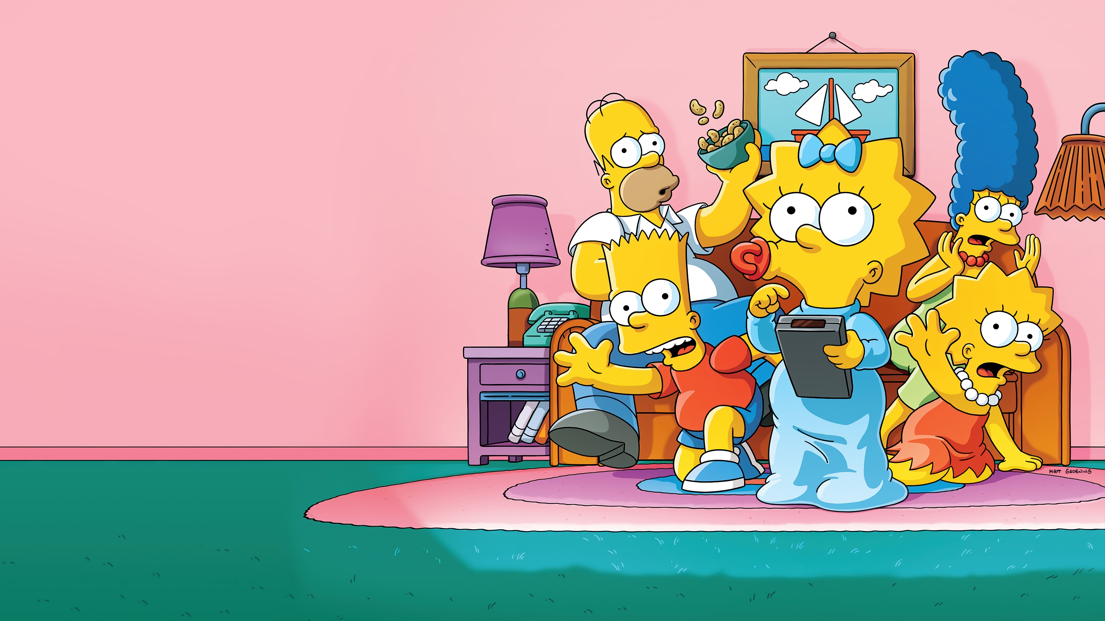 The Simpsons Family in a Living Room HD Wallpaper