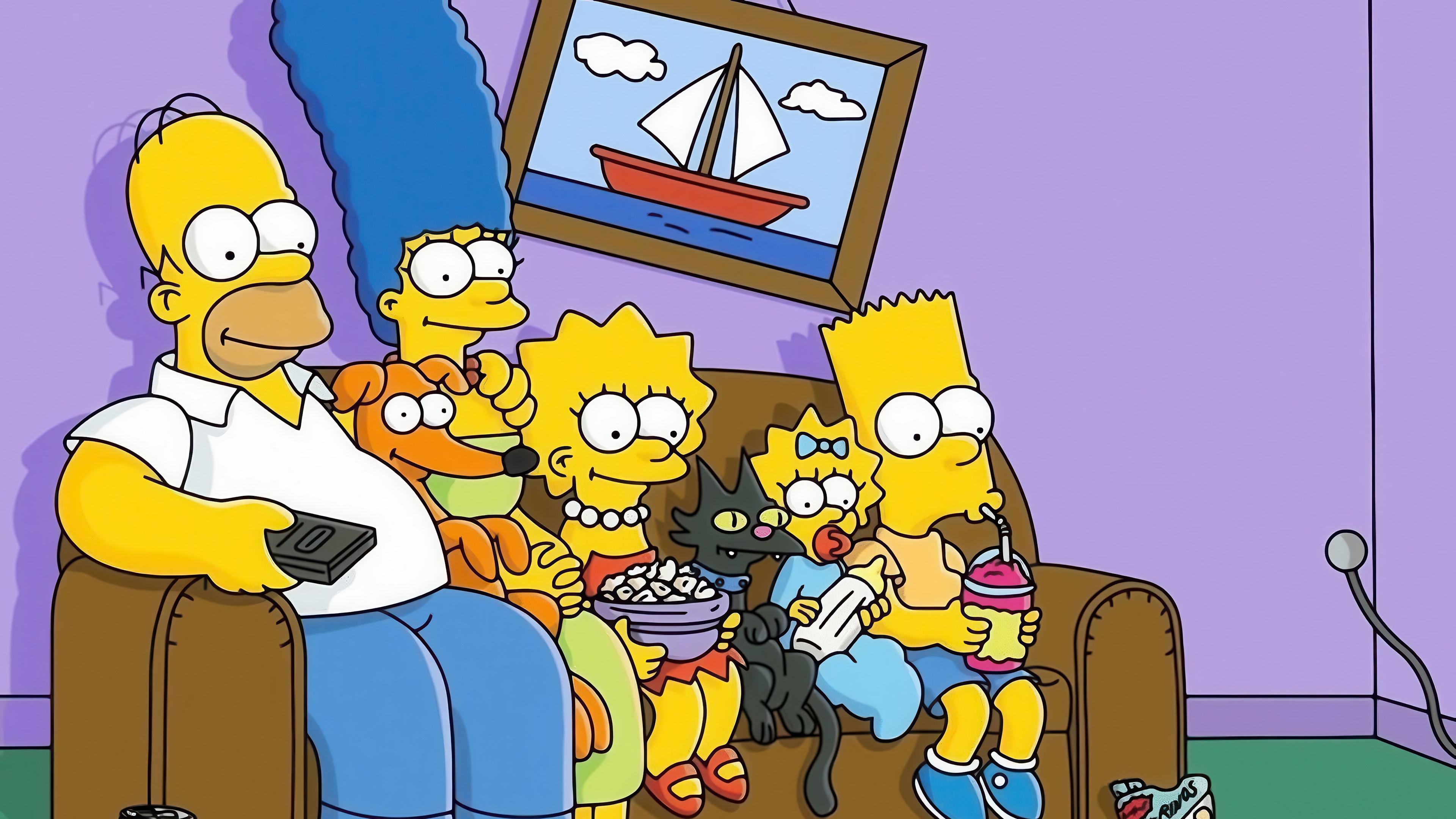 The Simpsons Family Watching TV 4K HD Wallpaper