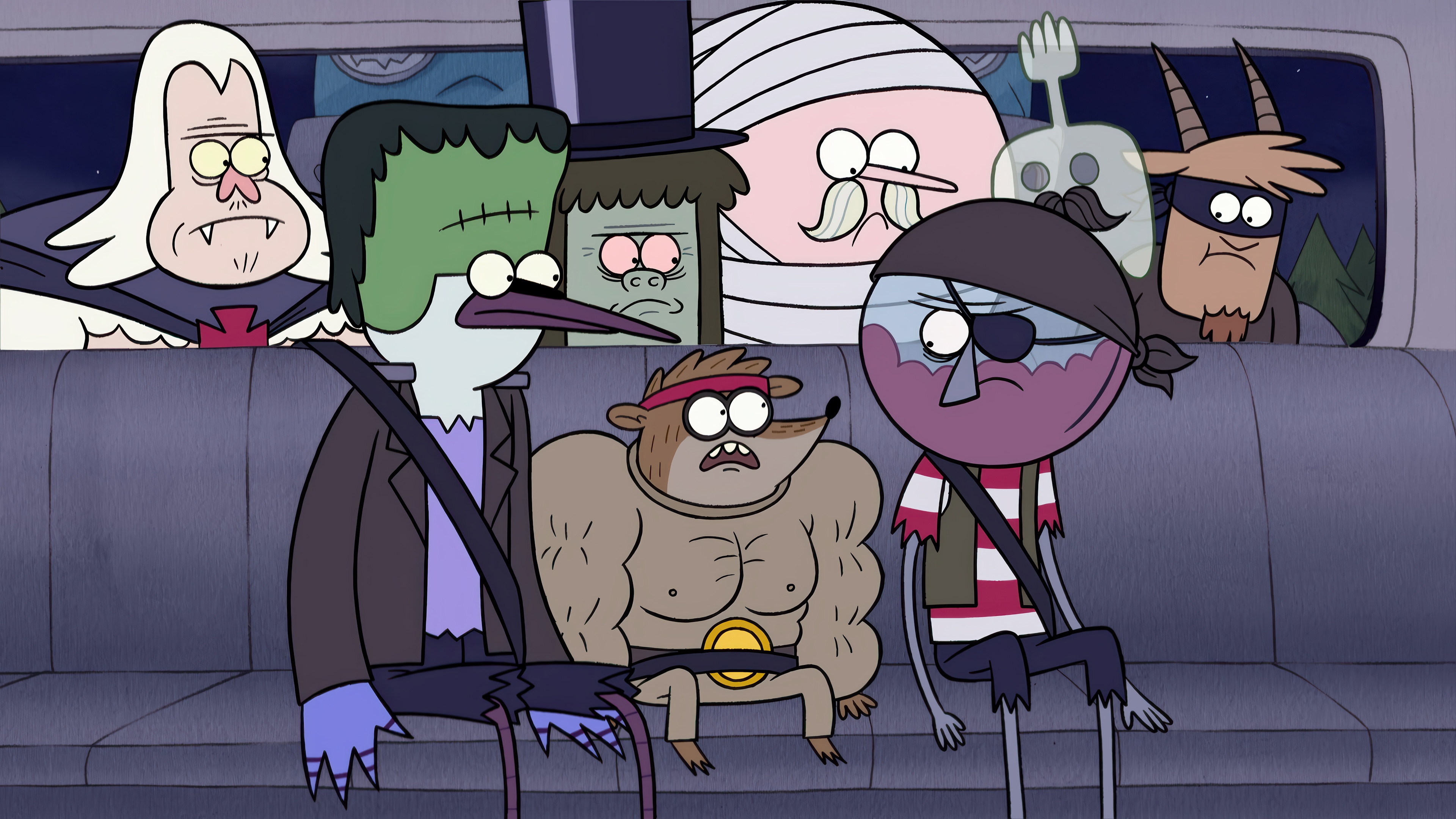 Regular Show Halloween characters in a car HD Wallpaper