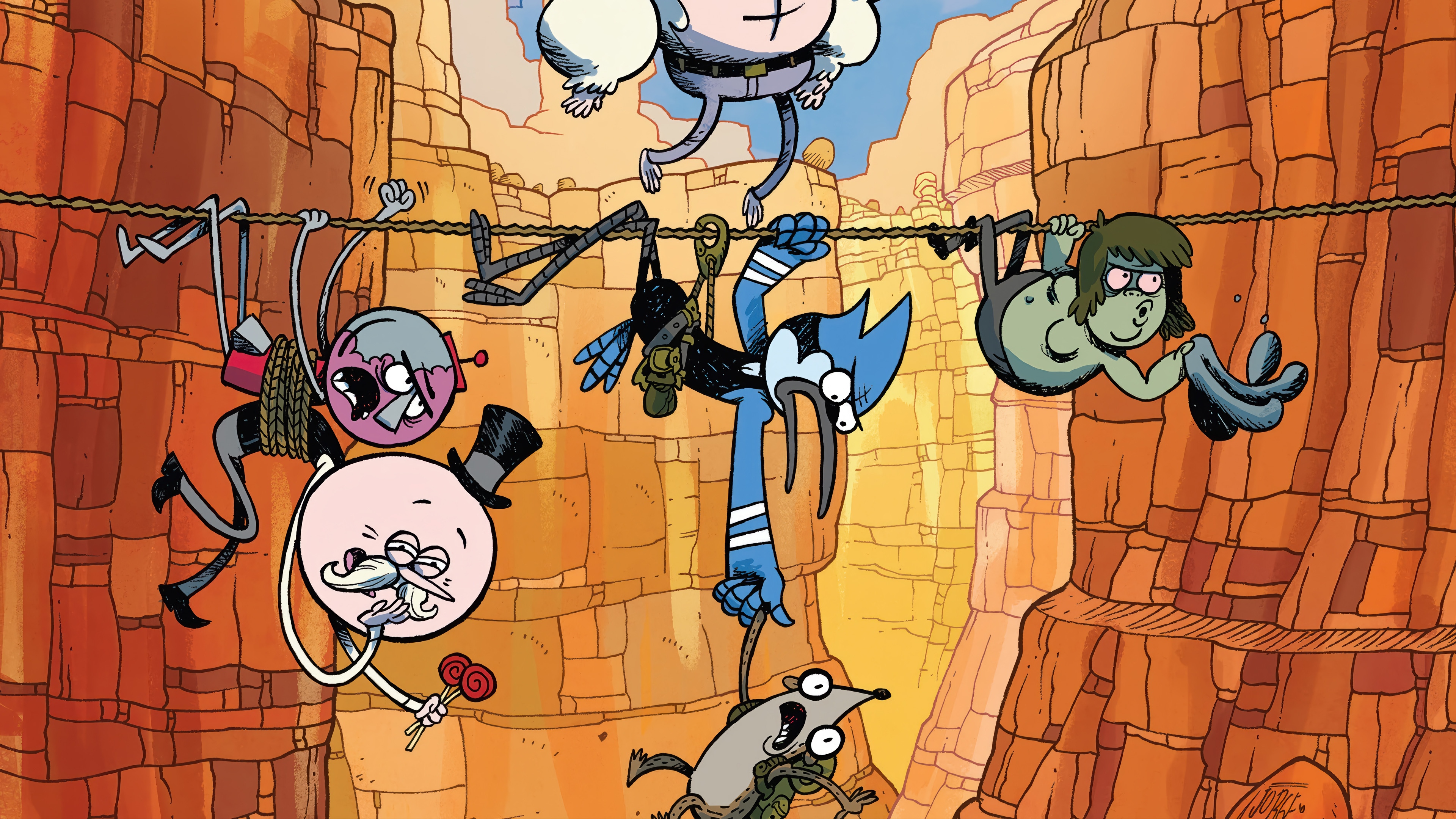 Regular Show Characters Crossing a Canyon HD Wallpaper