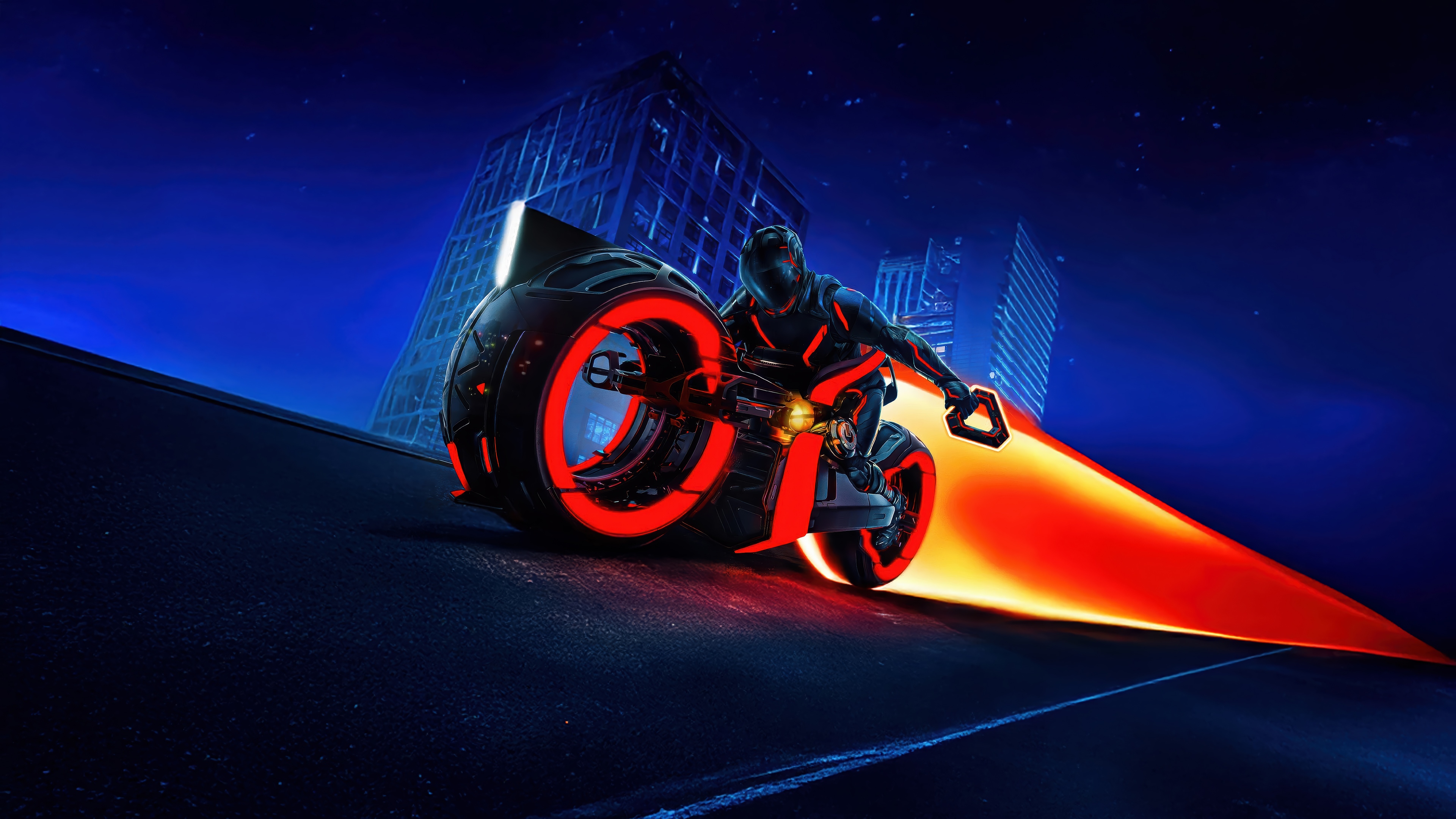 Tron: Ares Motorcycle in a Futuristic City 4K HD Wallpaper