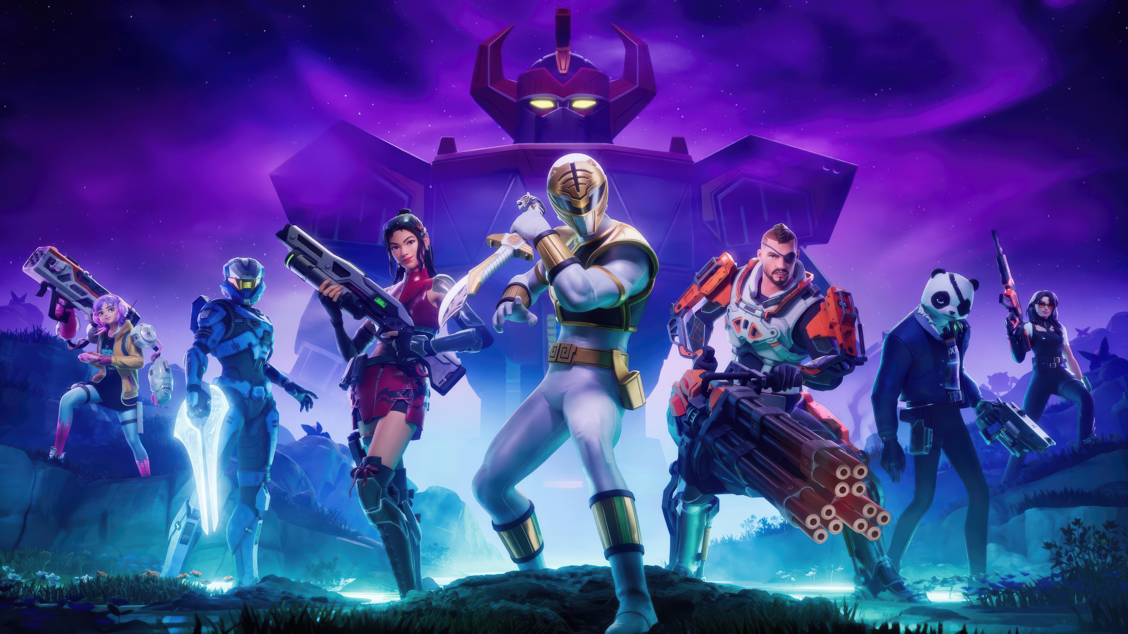 Fortnite characters with White Ranger and Galactus HD Wallpaper