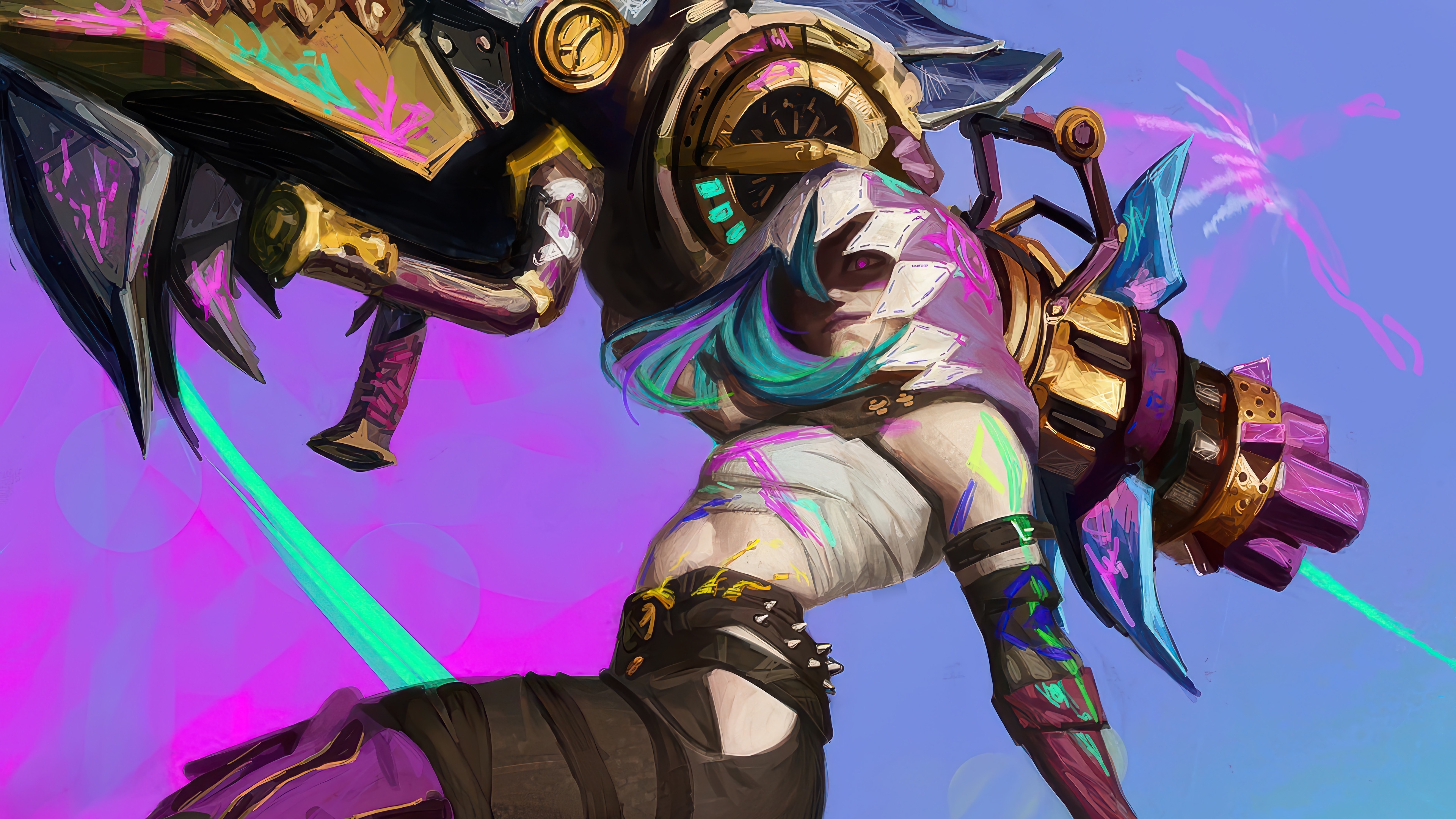 Jinx from League of Legends with large weapon HD Wallpaper