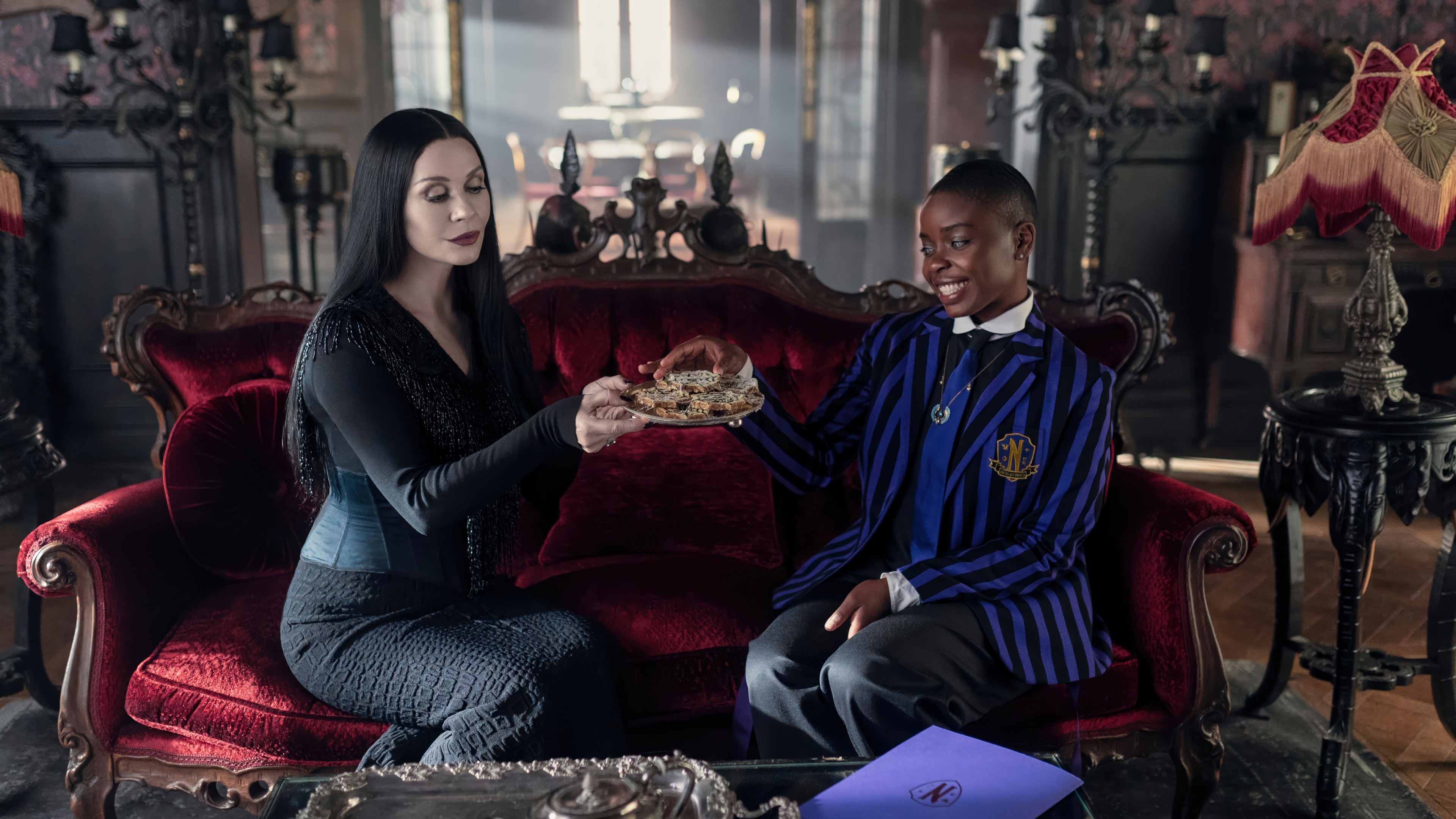 Morticia Addams and Wednesday Addams in Wednesday 4K HD Wallpaper