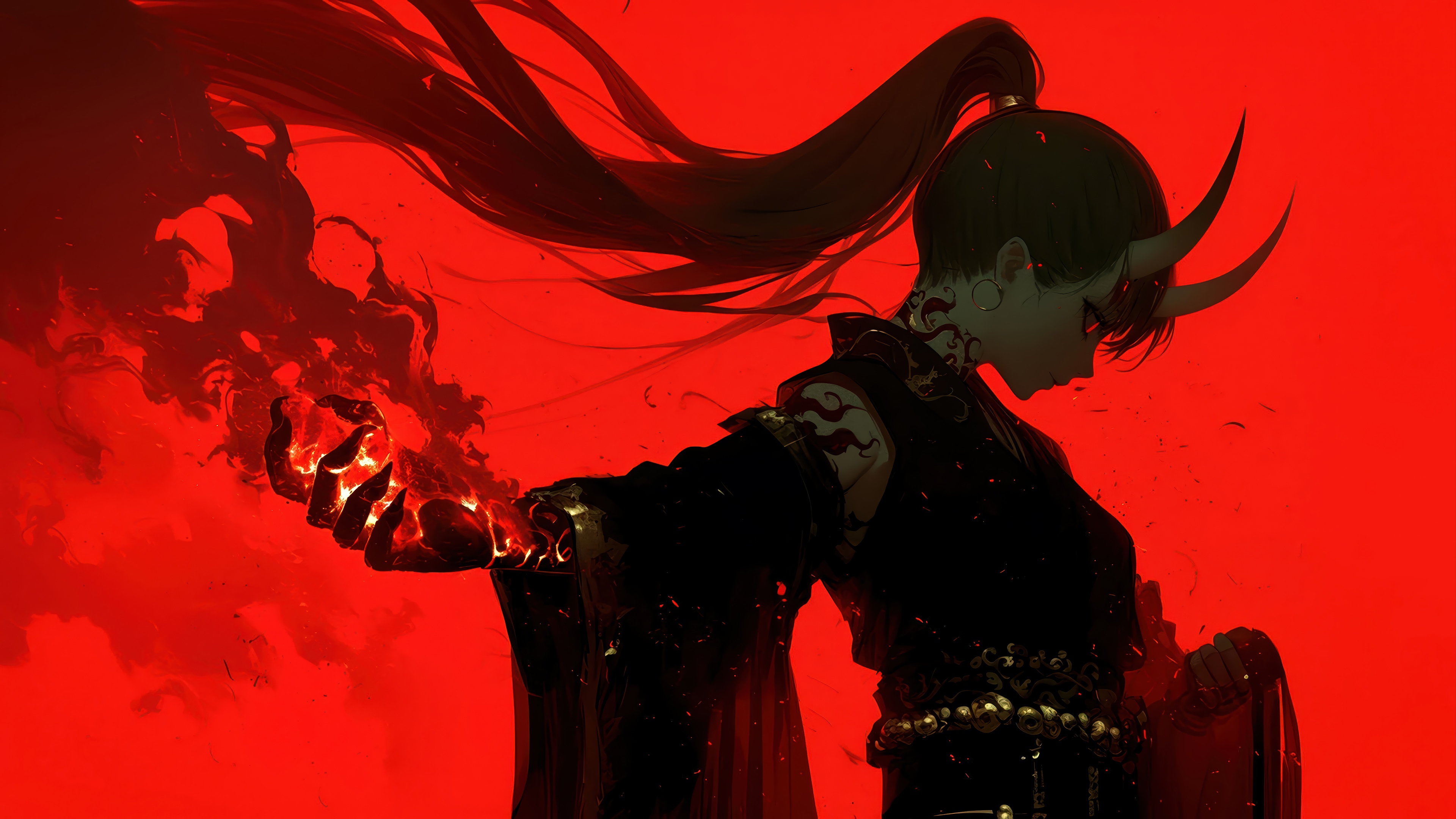 Demon Girl with Fiery Hand 4K HD Wallpaper