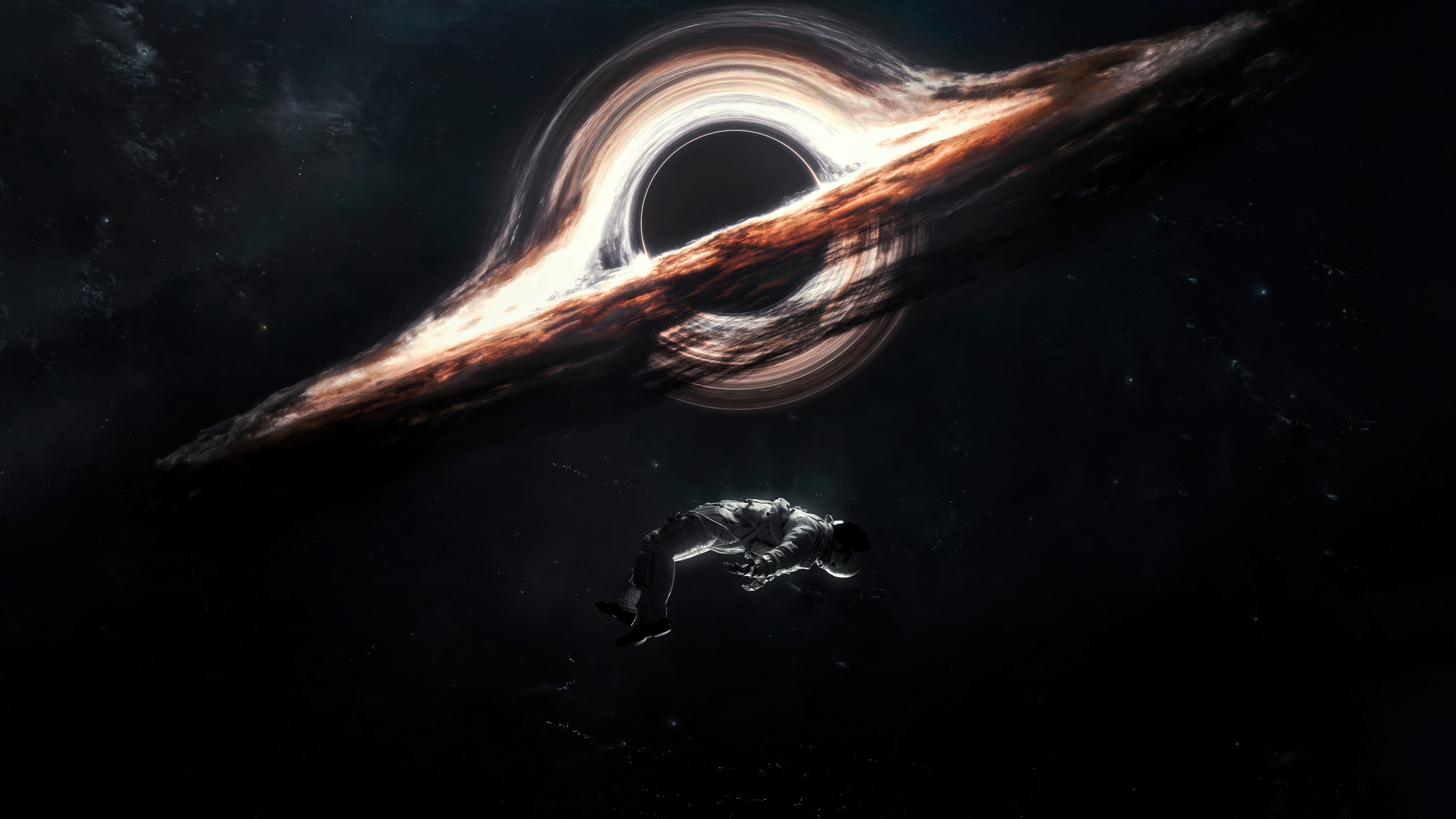 Astronaut floating near a black hole 4K HD Wallpaper