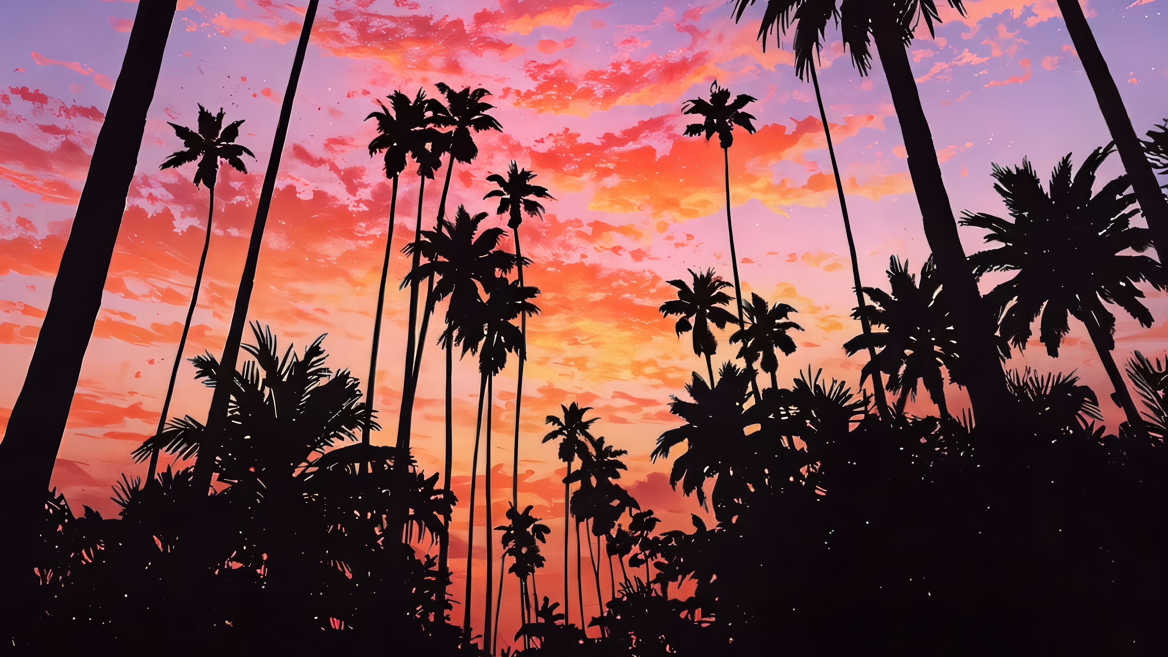Palm Trees Silhouetted Against a Sunset Sky 4K HD Wallpaper