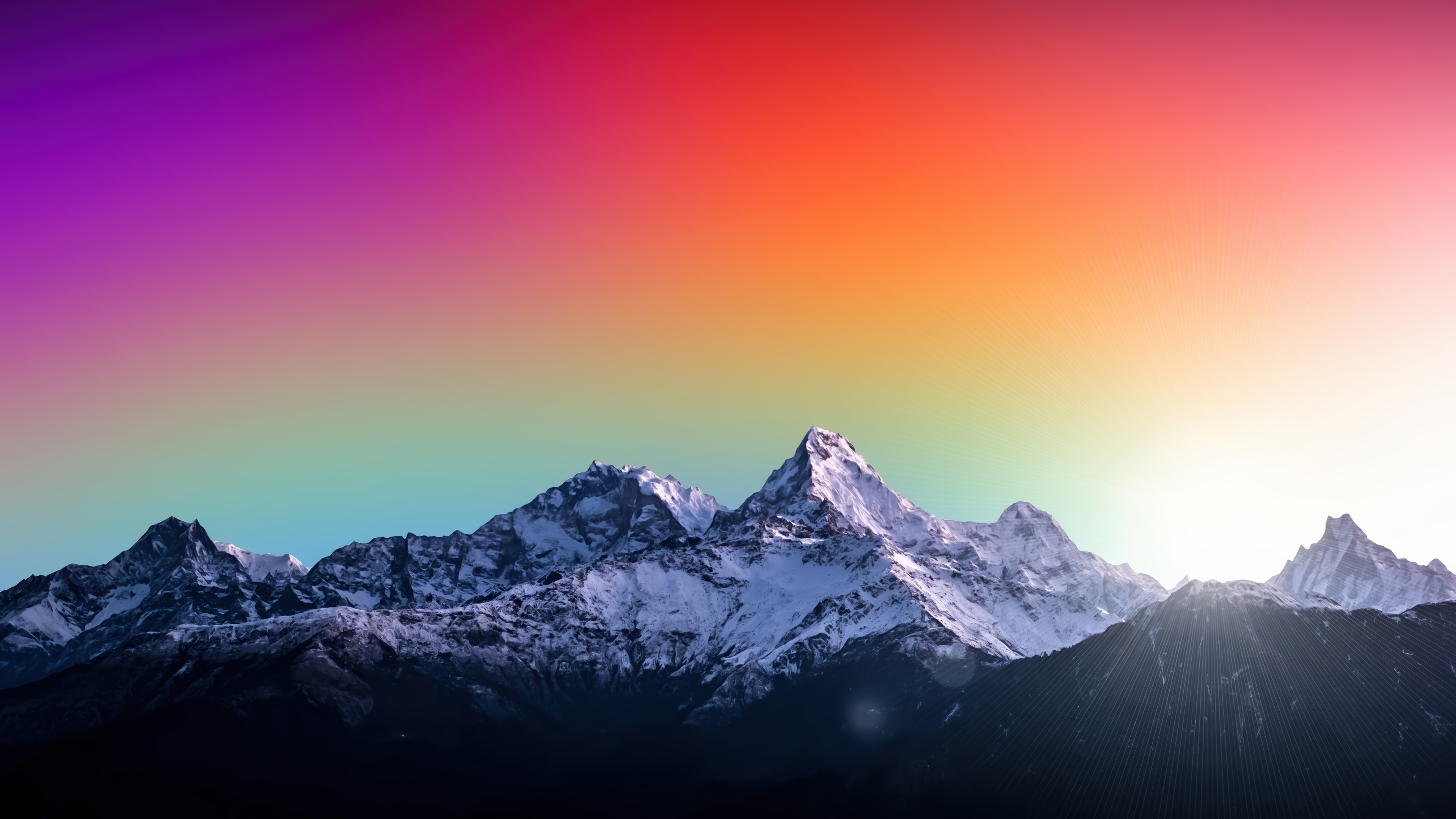 Snowy Mountains Under a Colorful Gradient Sky 4K HD Wallpaper