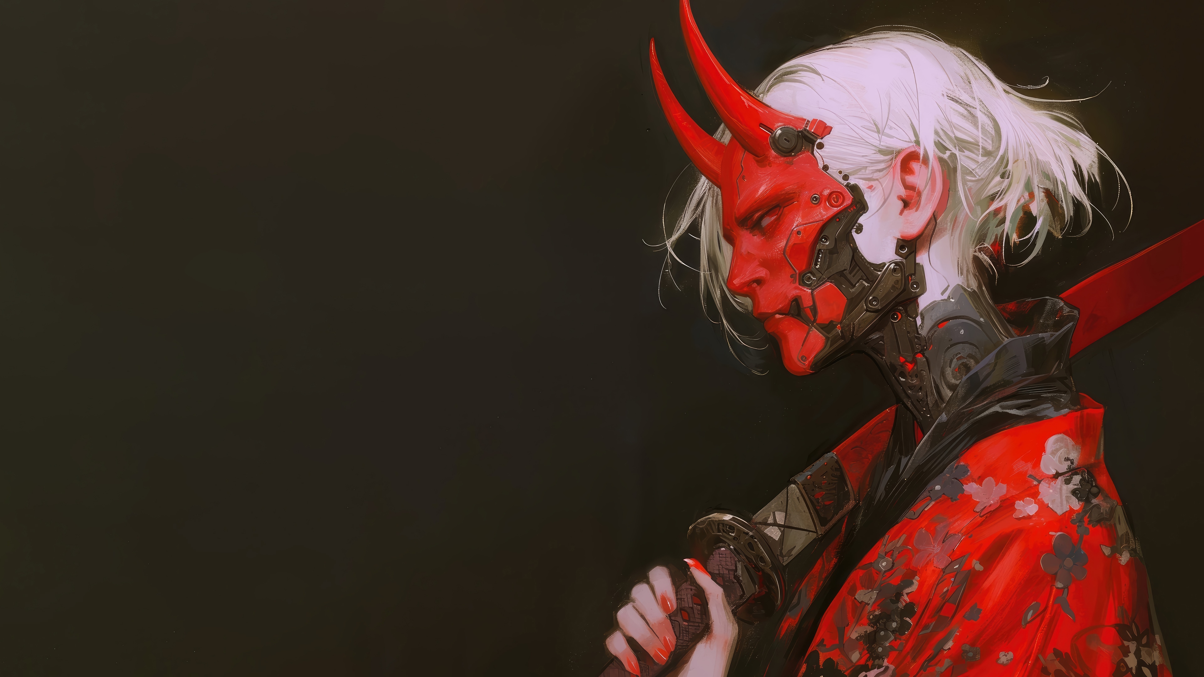 Cyberpunk Demon with Red Mask and Katana 4K HD Wallpaper