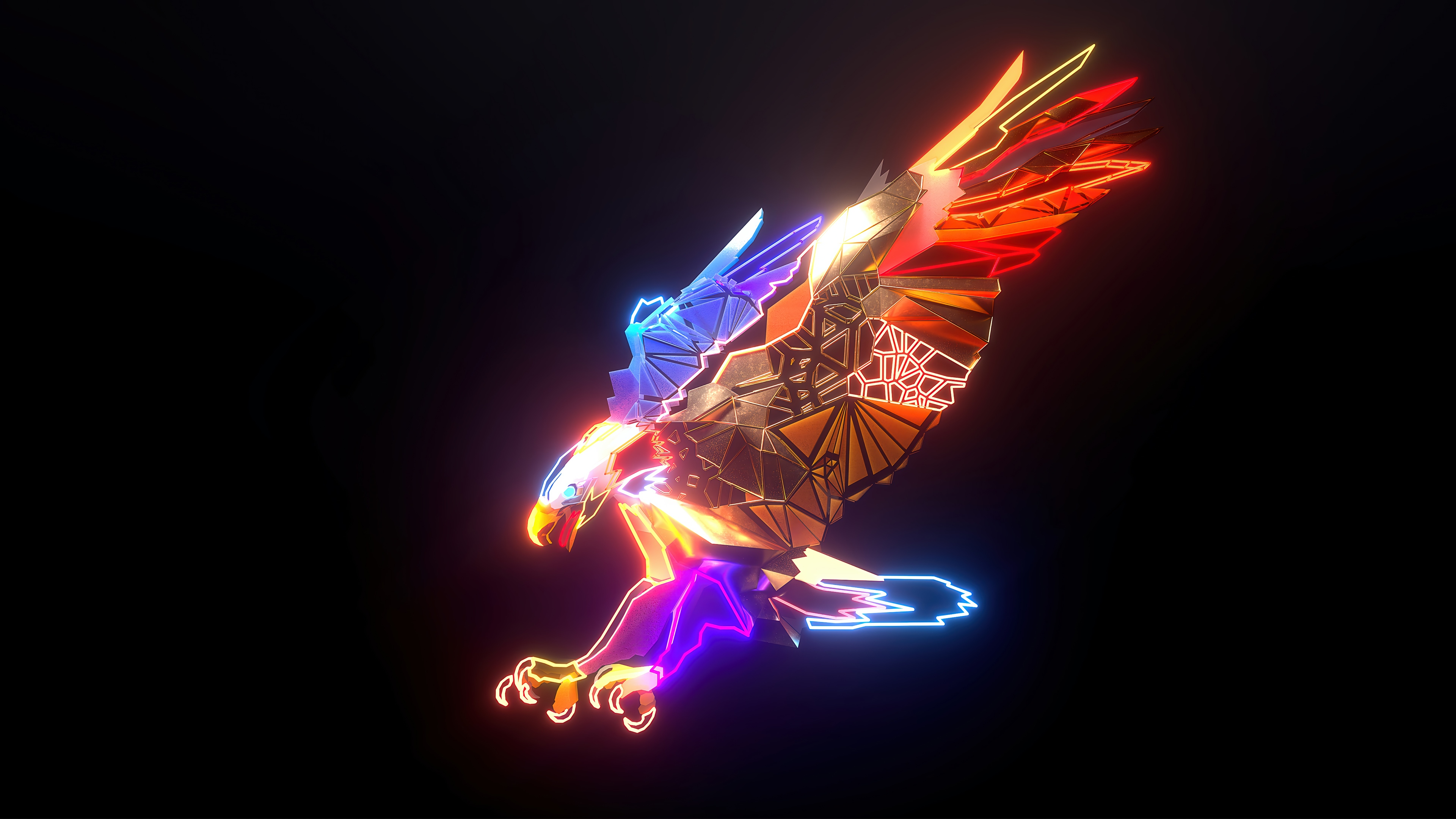 Digital Art 4K Eagle with Neon Glow HD Wallpaper