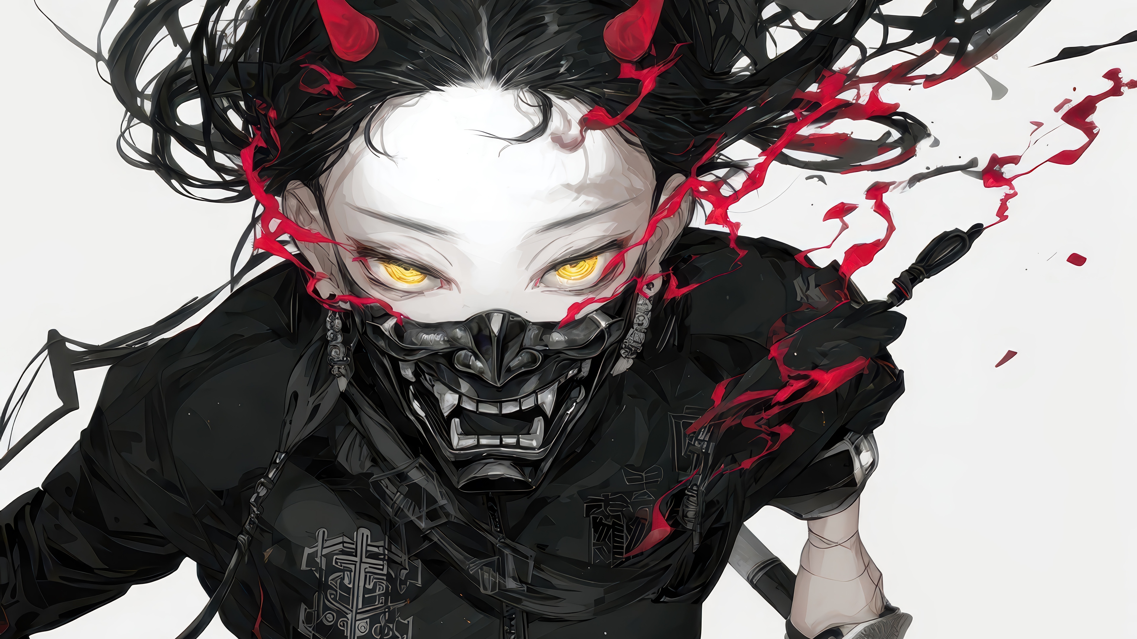 Anime Demon Girl with Mask and Horns 4K HD Wallpaper