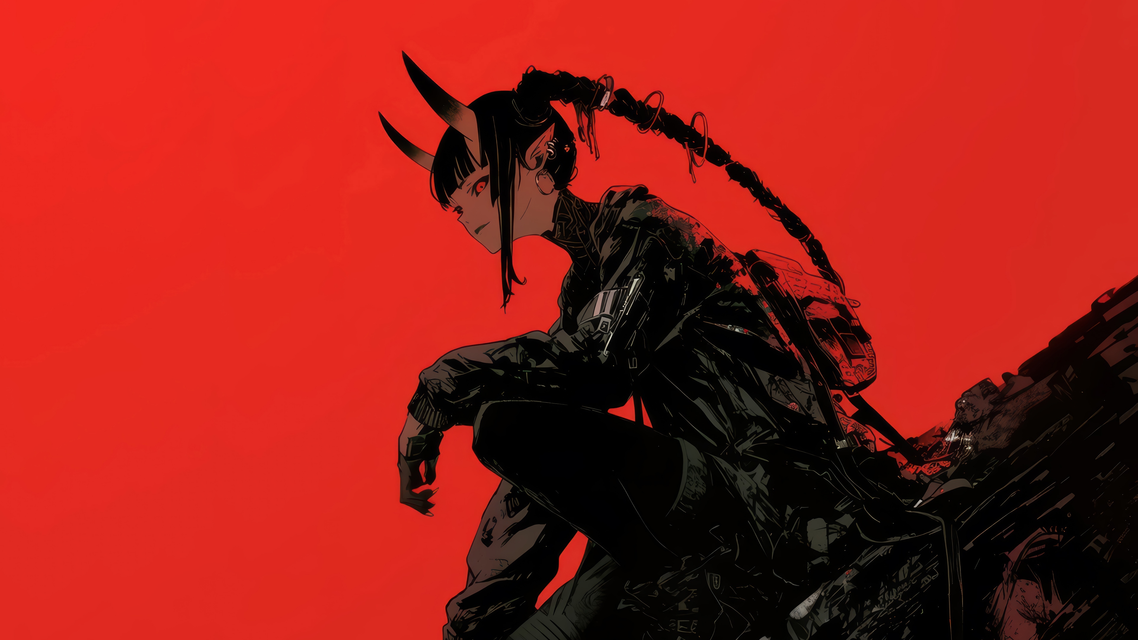 Anime Demon Girl with Horns and Red Eyes 4K HD Wallpaper