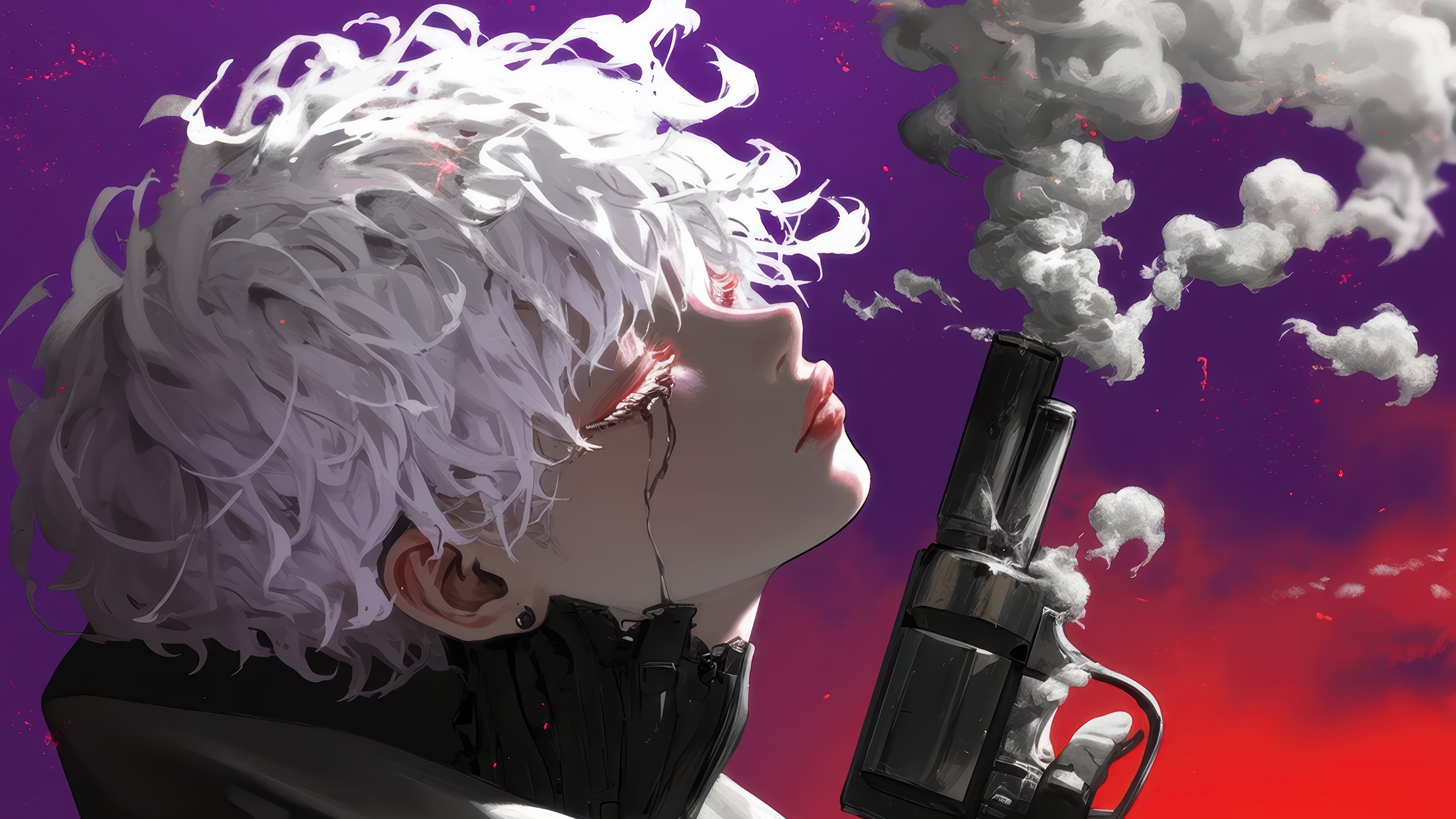 Anime Boy with Gun and Smoke 4K HD Wallpaper