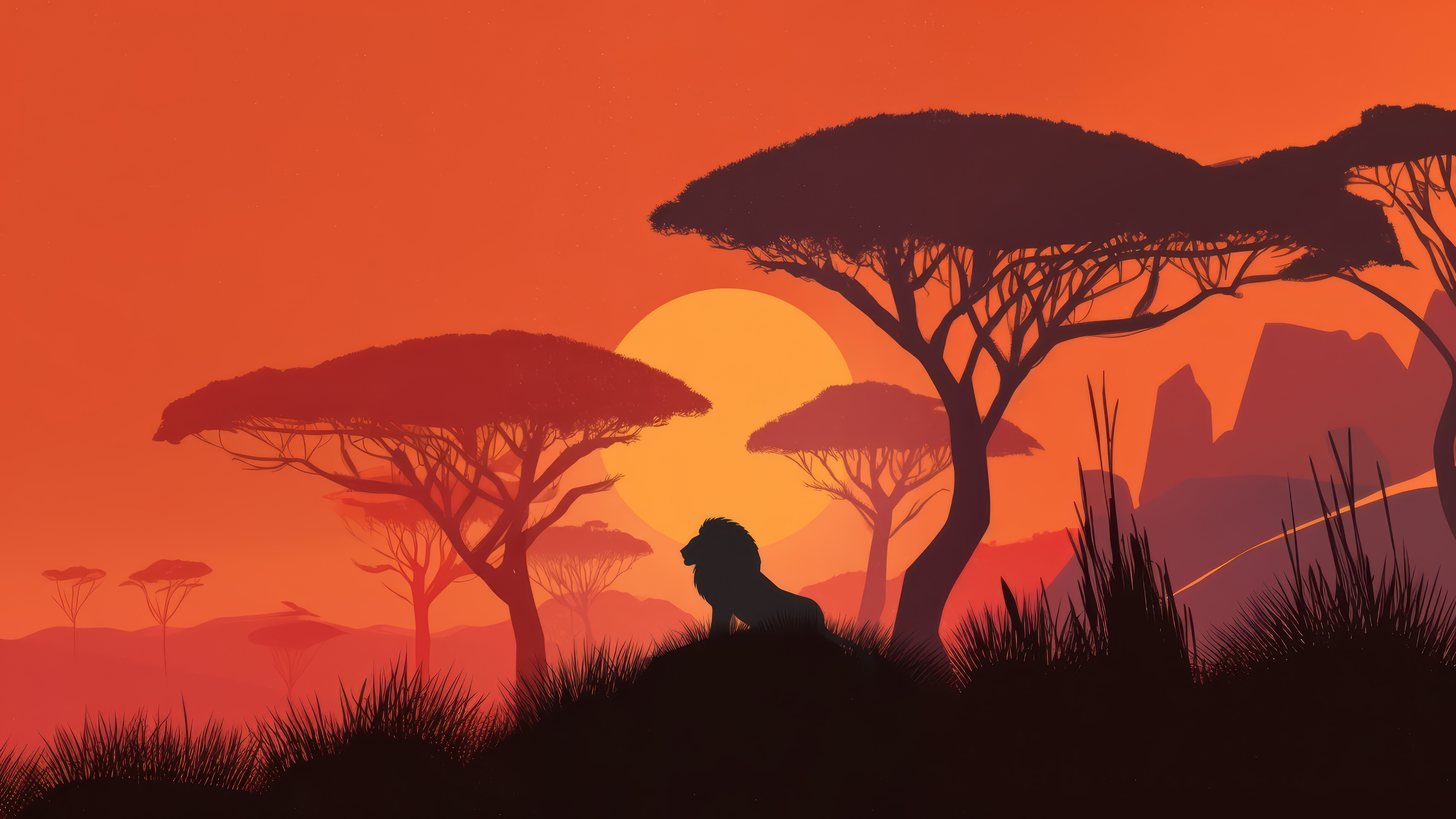 Minimalist Lion Silhouette at Sunset 4K HD Wallpaper