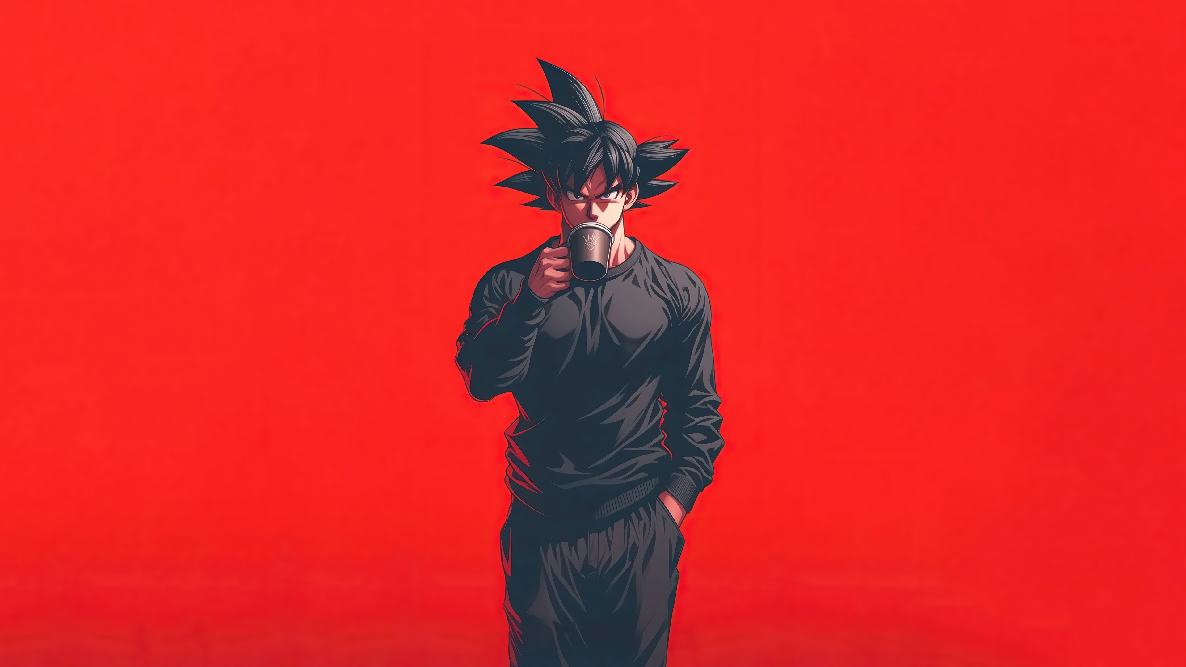 Goku from Dragon Ball drinking coffee 4K HD Wallpaper