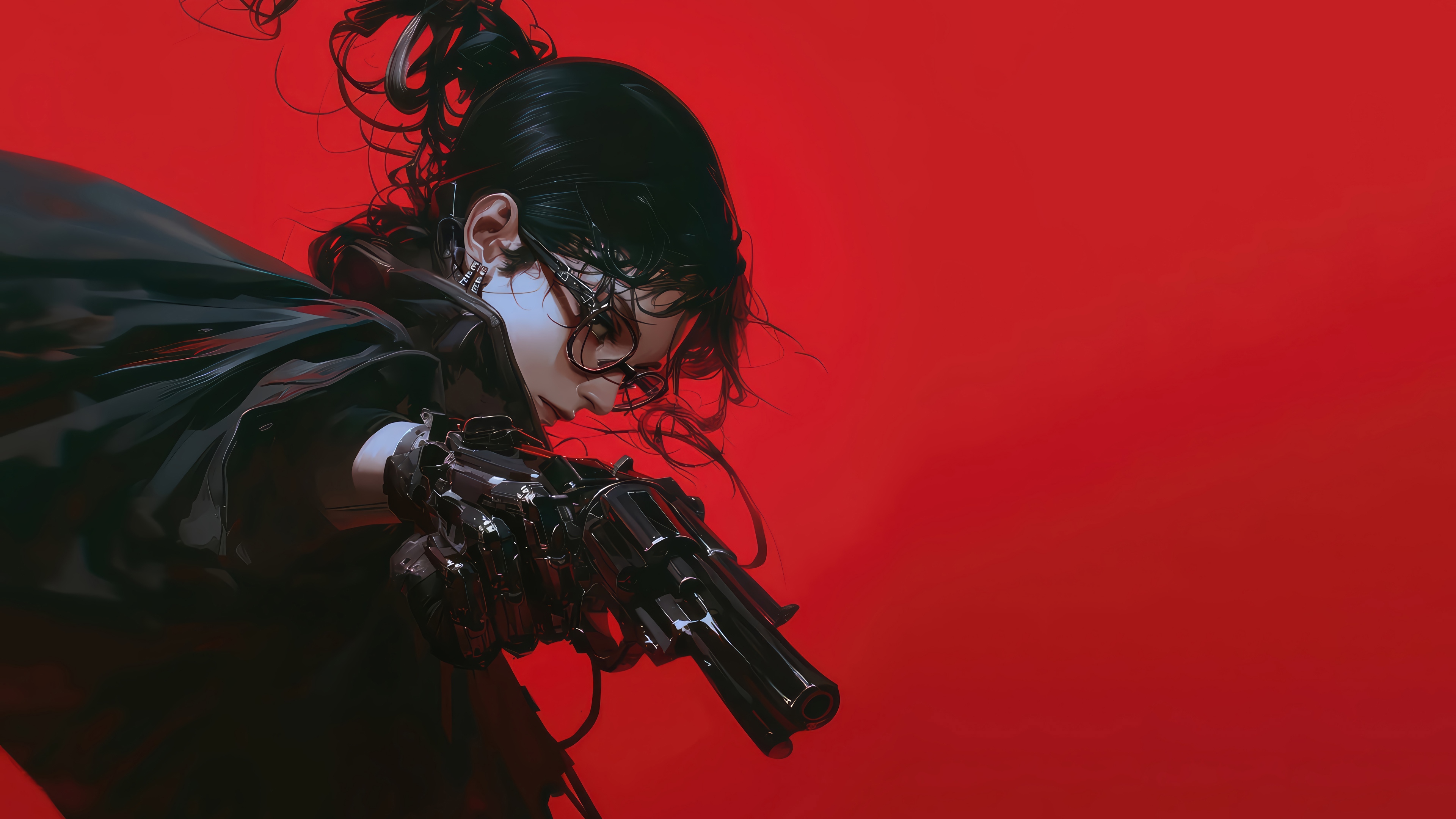 Anime girl with revolver and glasses in 4K HD Wallpaper