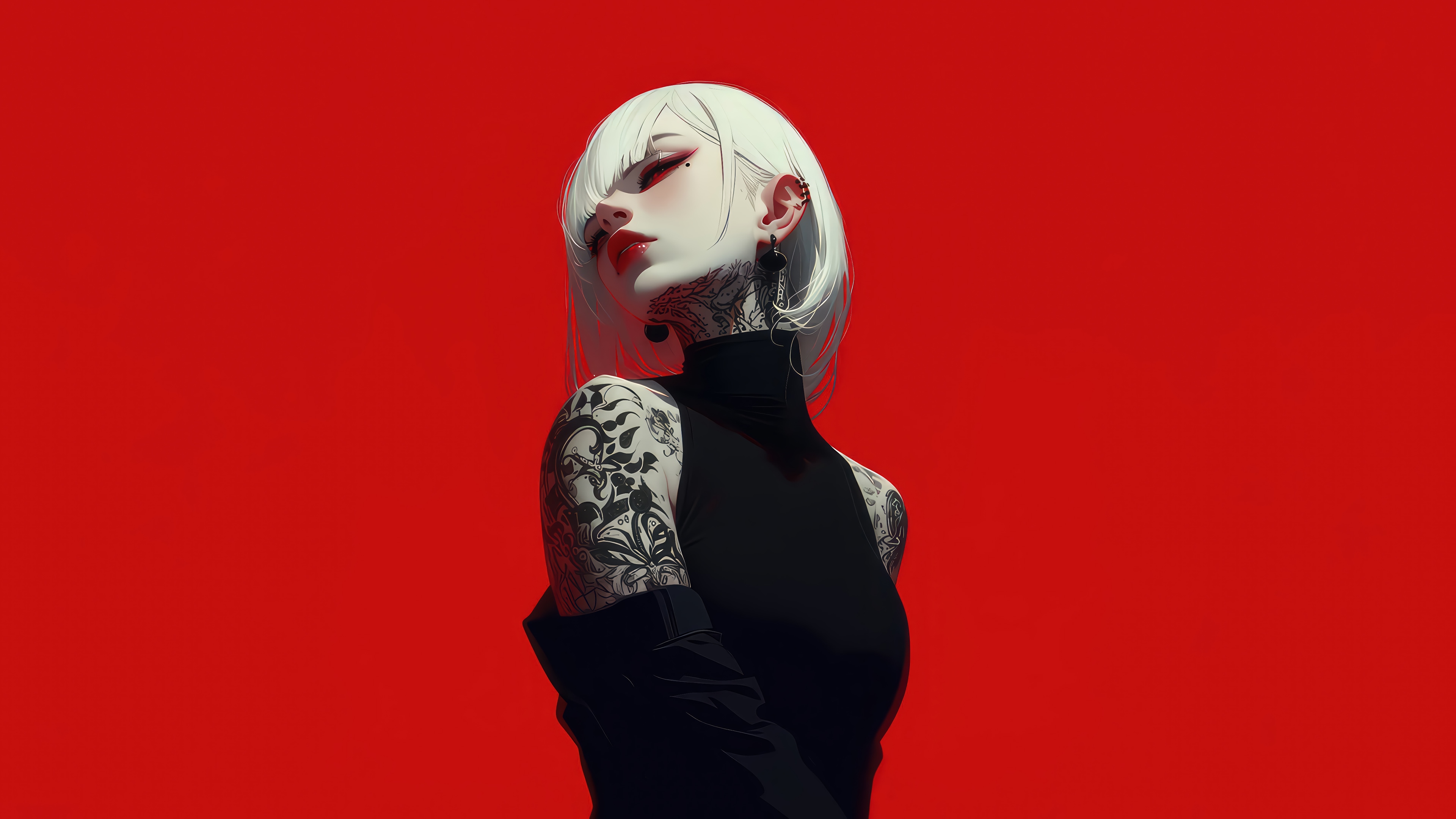 Anime girl with tattoos in 4K HD Wallpaper