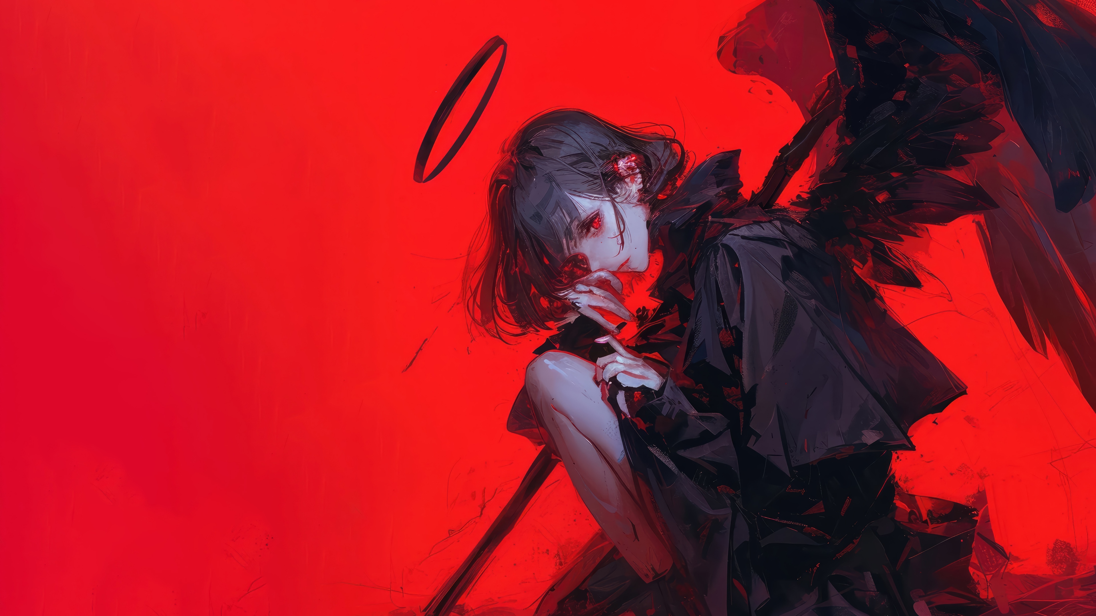 Anime Girl with Scythe and Halo 4K HD Wallpaper