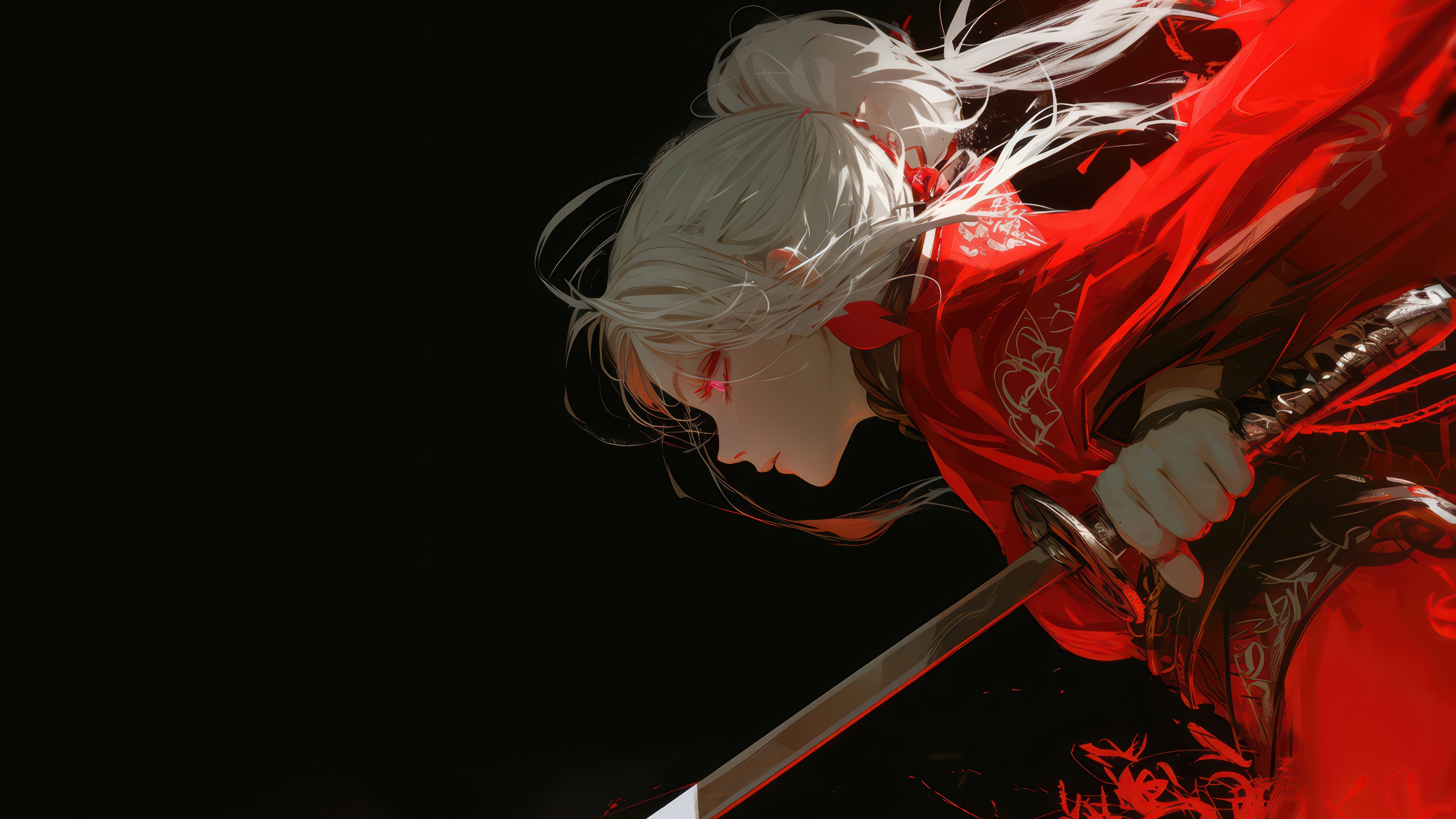 Anime Girl with Red Eyes and Sword HD Wallpaper