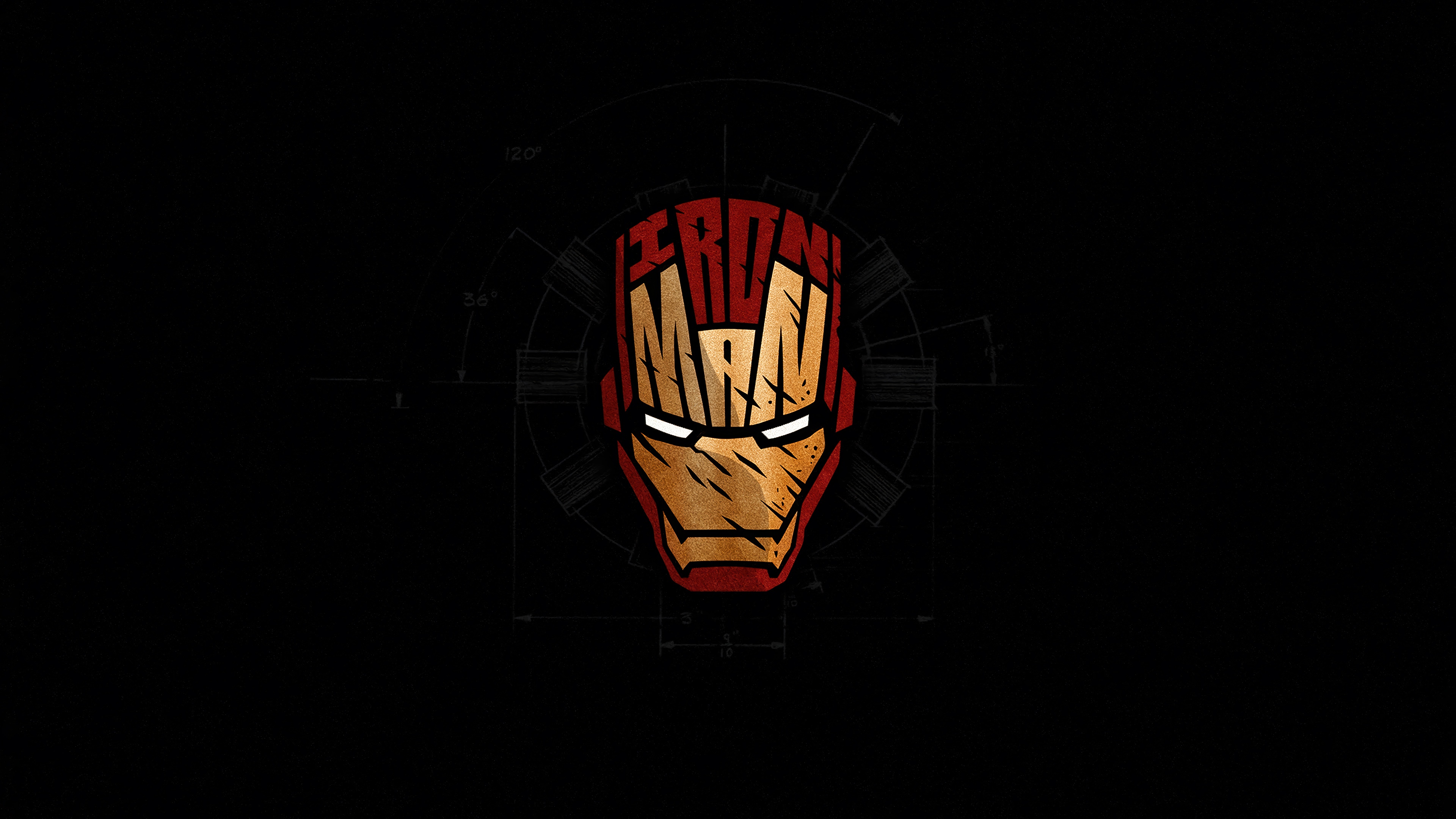 Iron Man Mask with Blueprint Background 4K HD Wallpaper