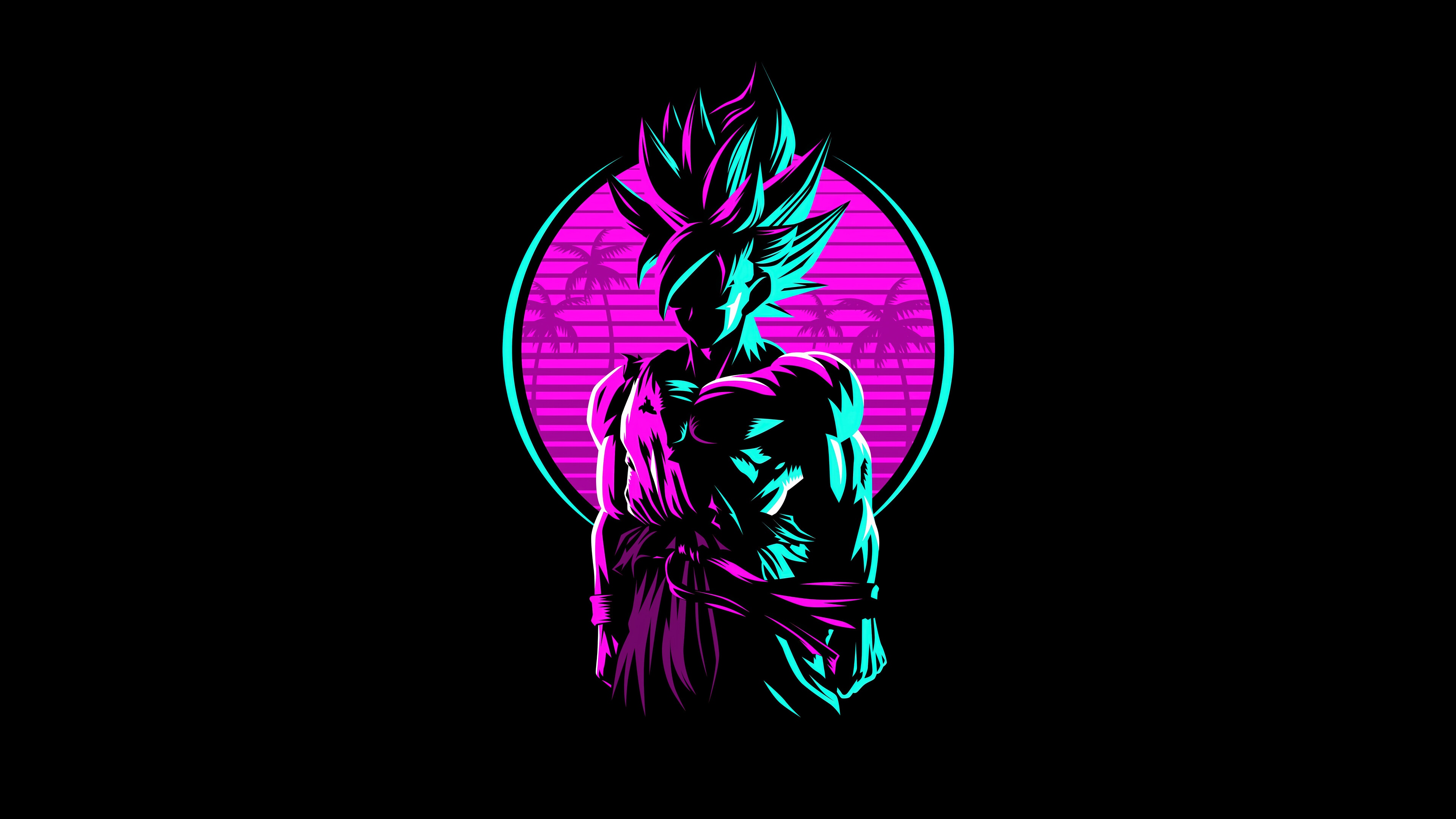 Goku in Retro Style with Palm Trees 4K HD Wallpaper