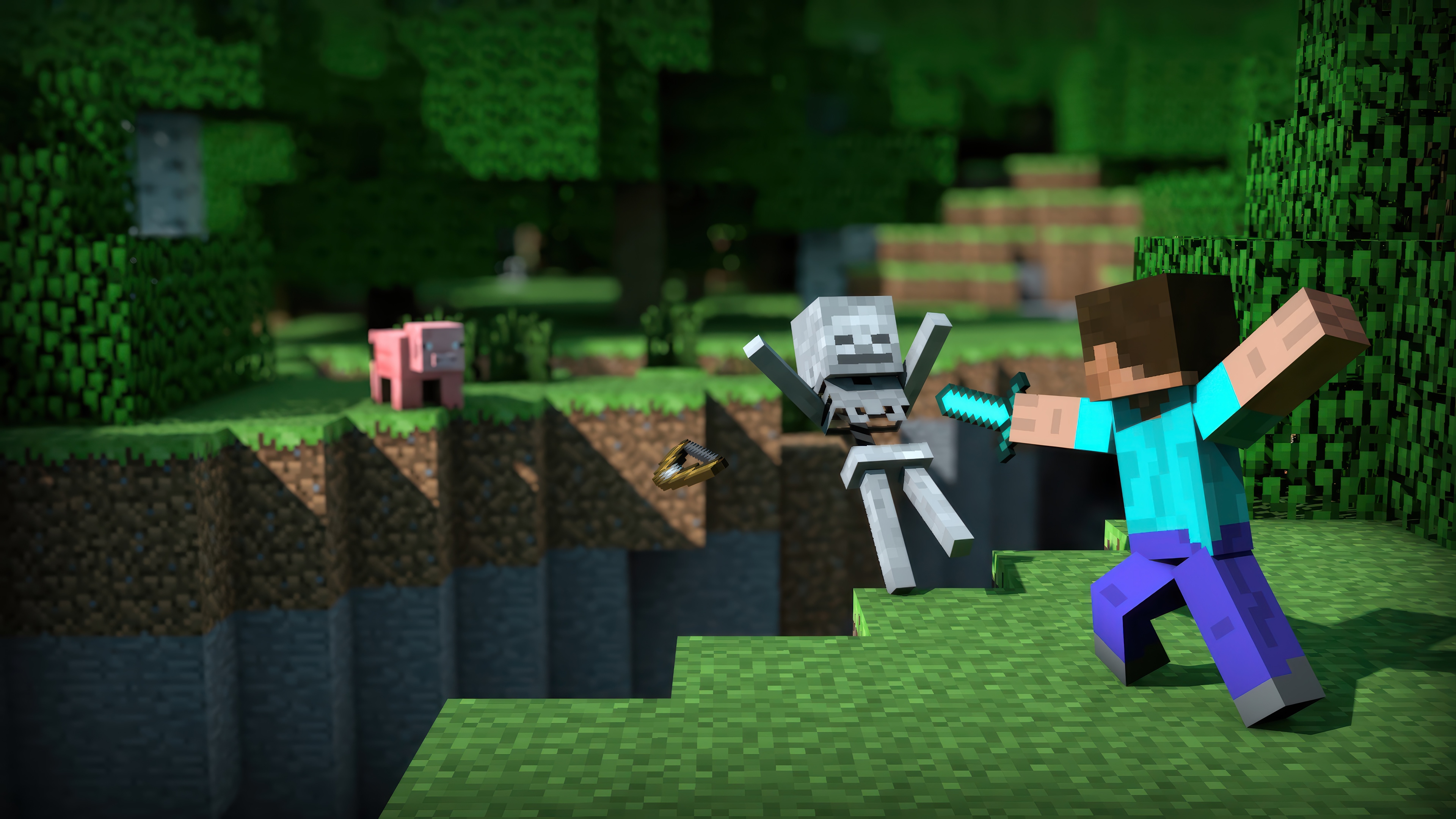 Minecraft: Steve fights a skeleton HD Wallpaper