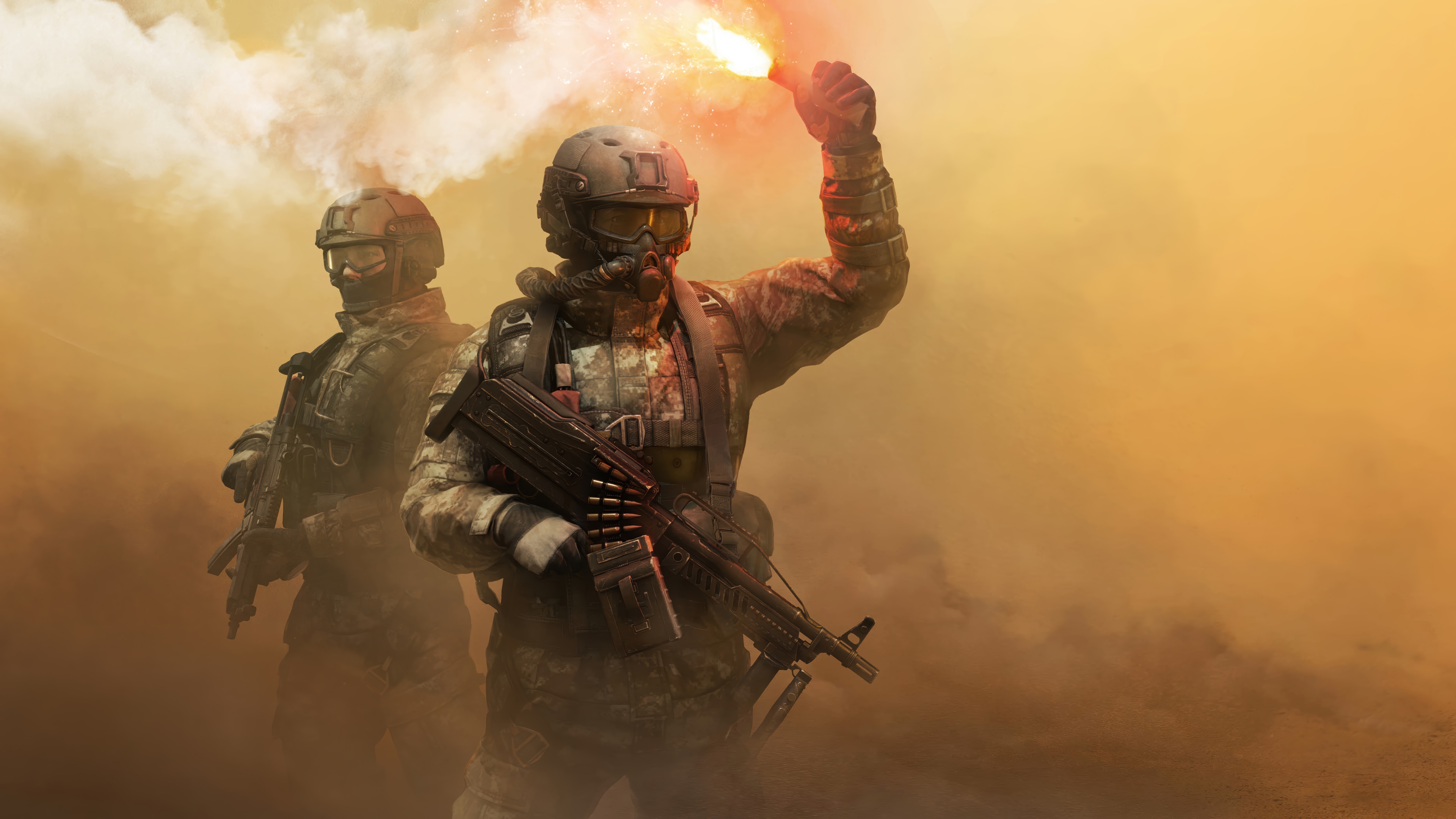 Soldiers with Flare in a Dusty Environment HD Wallpaper