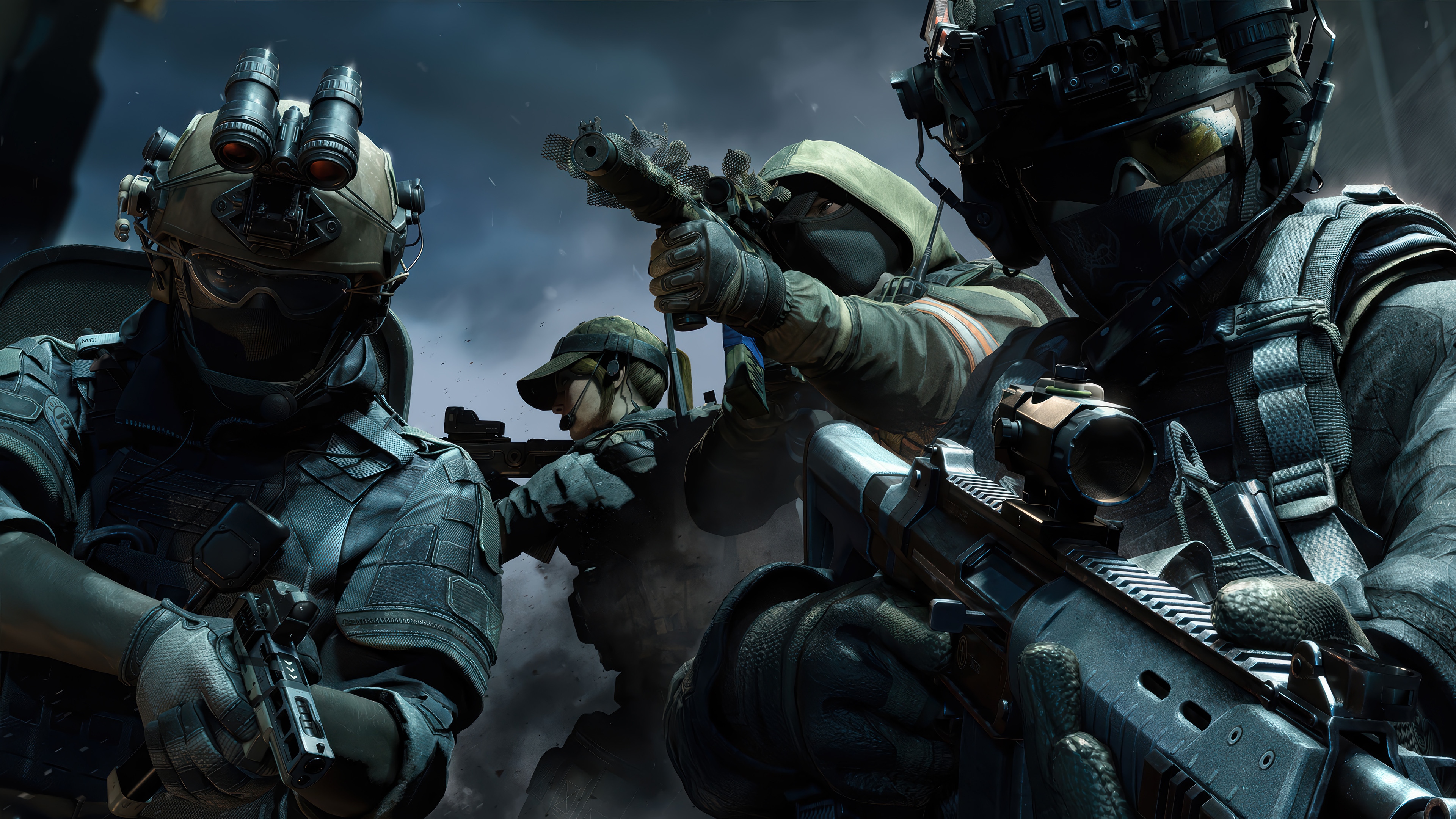 Soldiers in tactical gear with weapons HD Wallpaper