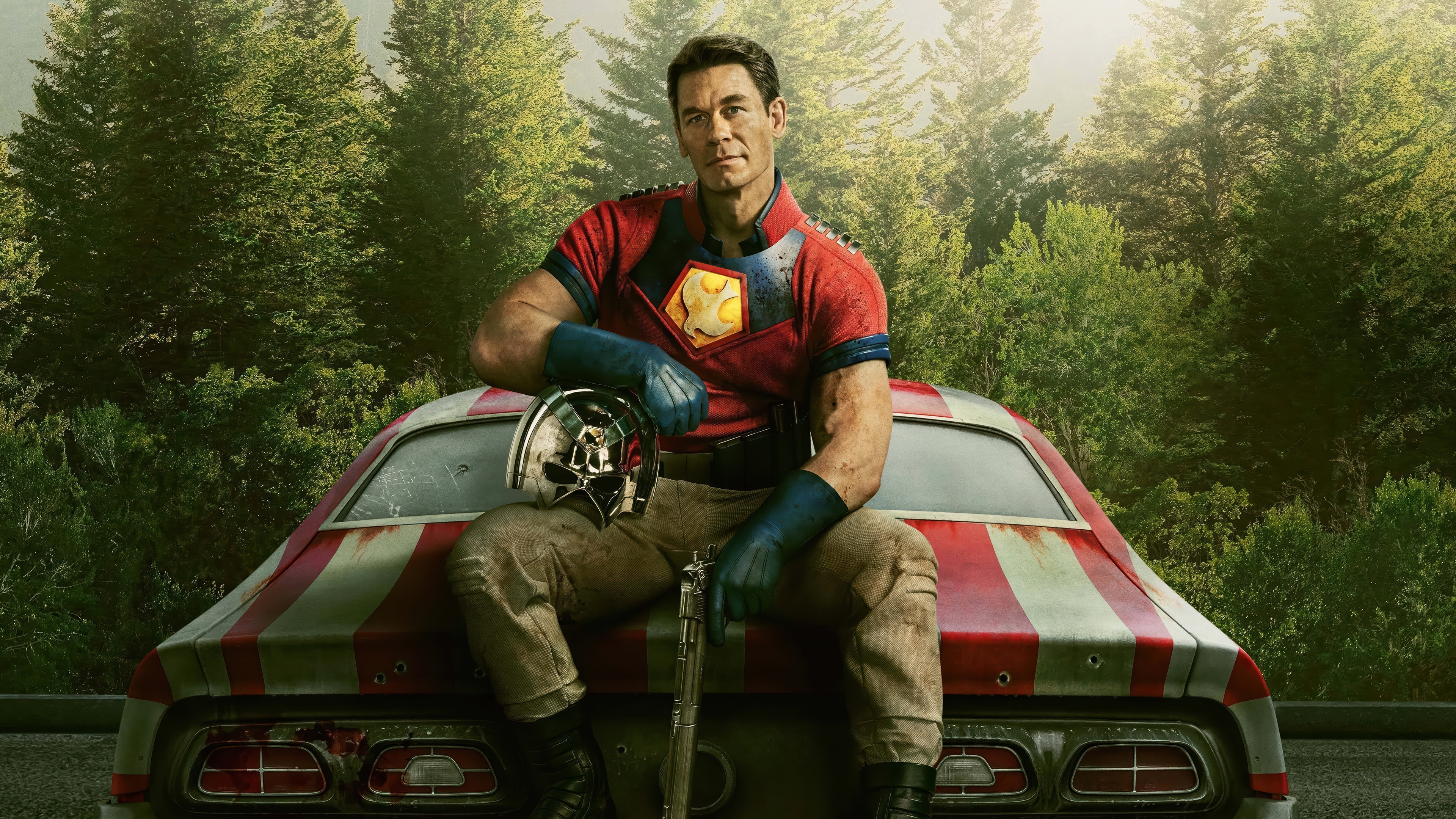 John Cena as Peacemaker sitting on a car HD Wallpaper