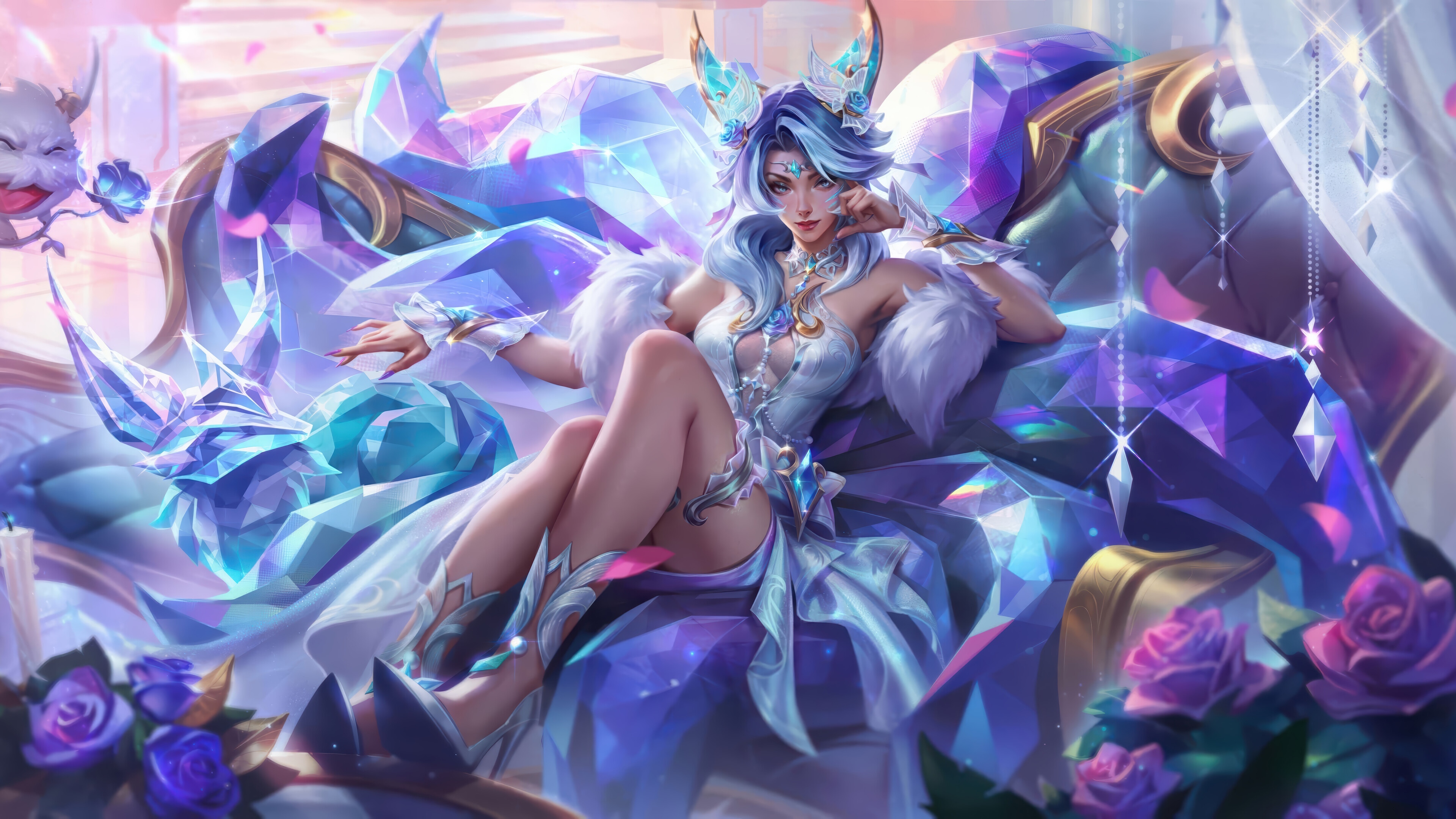 Crystal Rose Ahri in League of Legends 4K HD Wallpaper