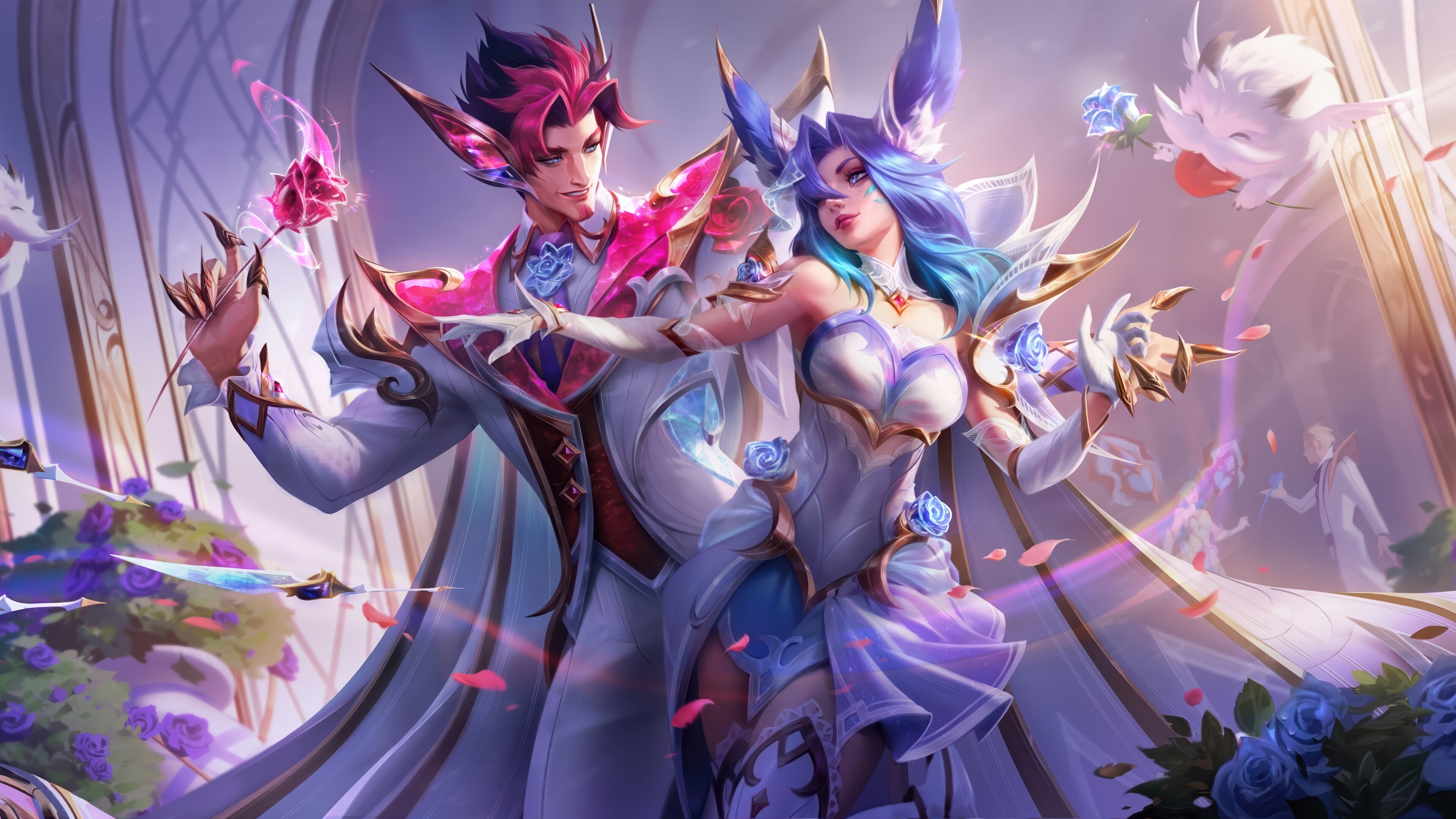 Crystal Rose Xayah and Rakan in League of Legends Splash Art 4K HD Wallpaper