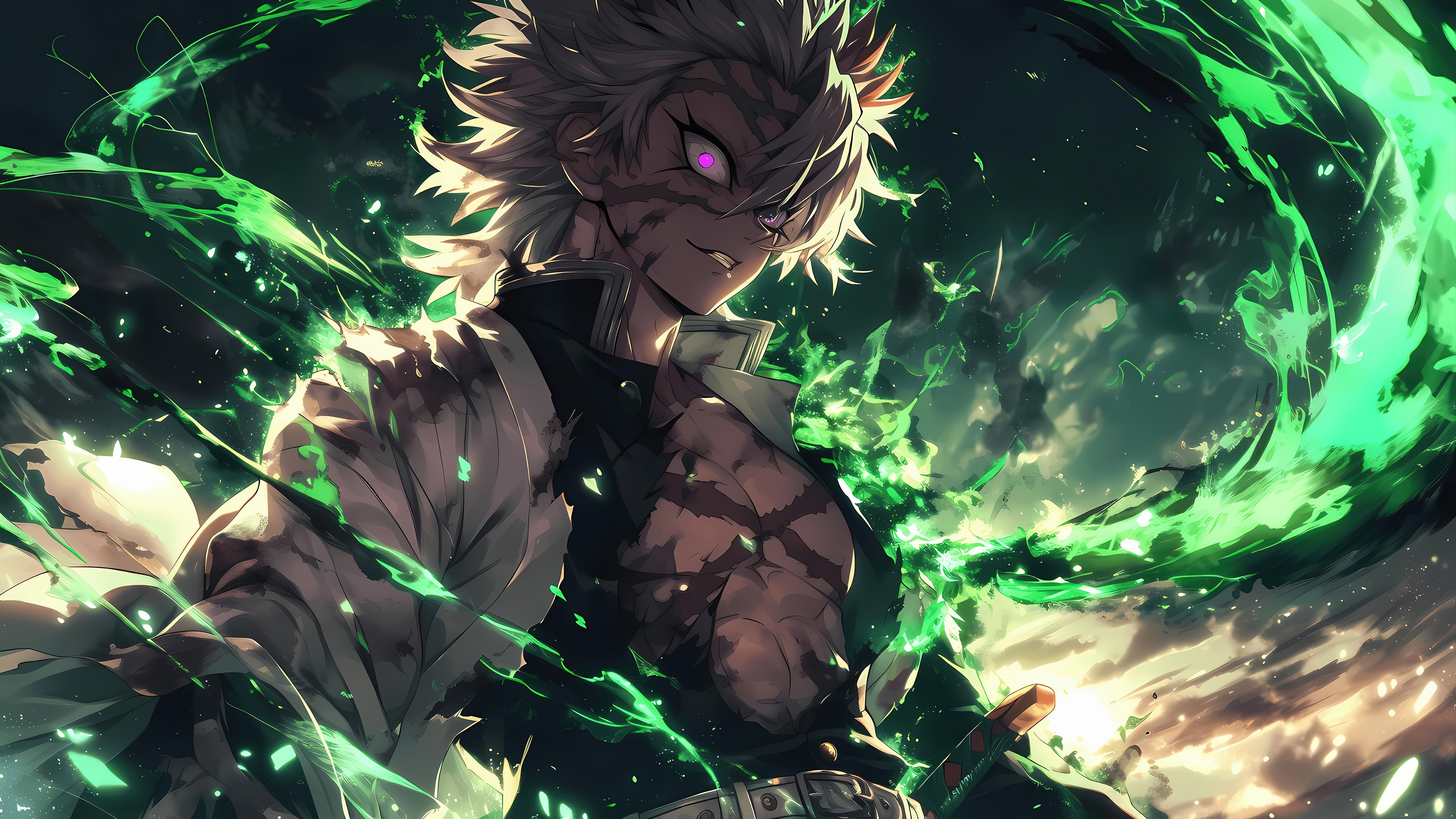 Sanemi Shinazugawa with Green Energy 4K HD Wallpaper